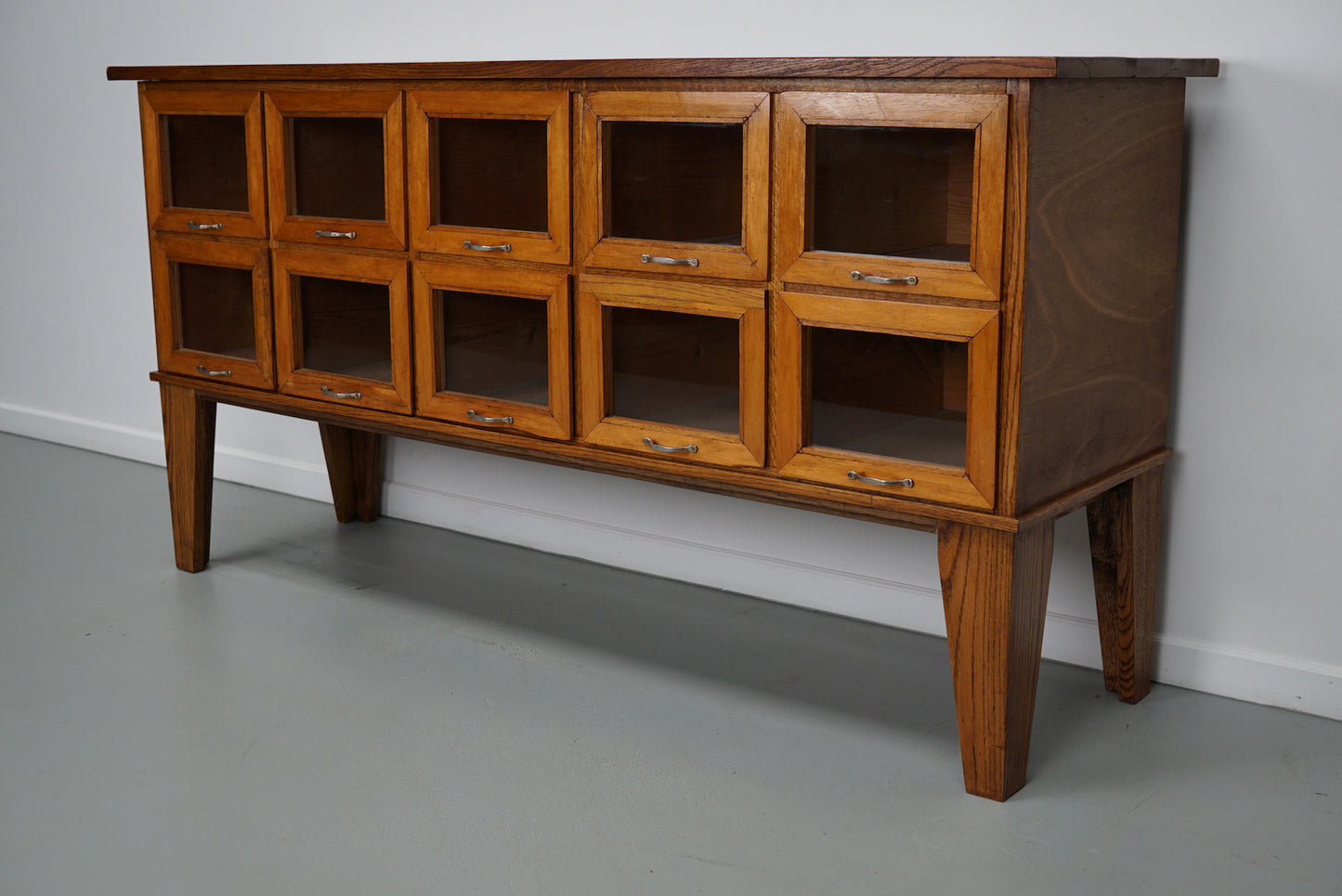 Vintage Dutch Beech & Oak Haberdashery Shop Cabinet / Vitrine, 1950s