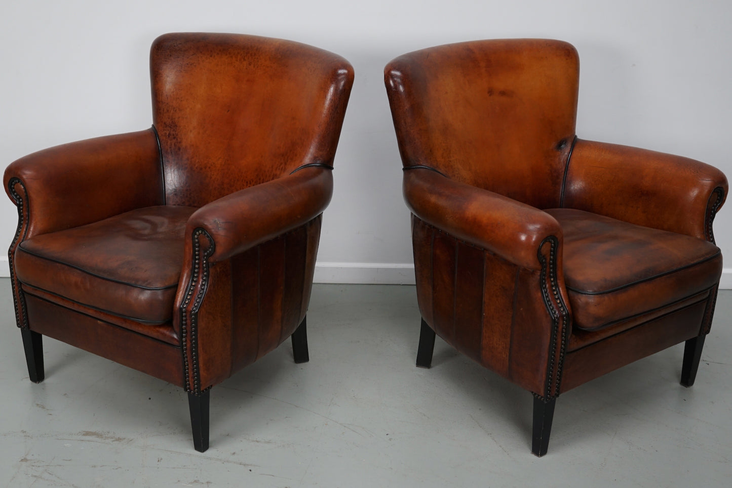 Vintage Dutch Cognac Colored Leather Club Chair, Set of 2