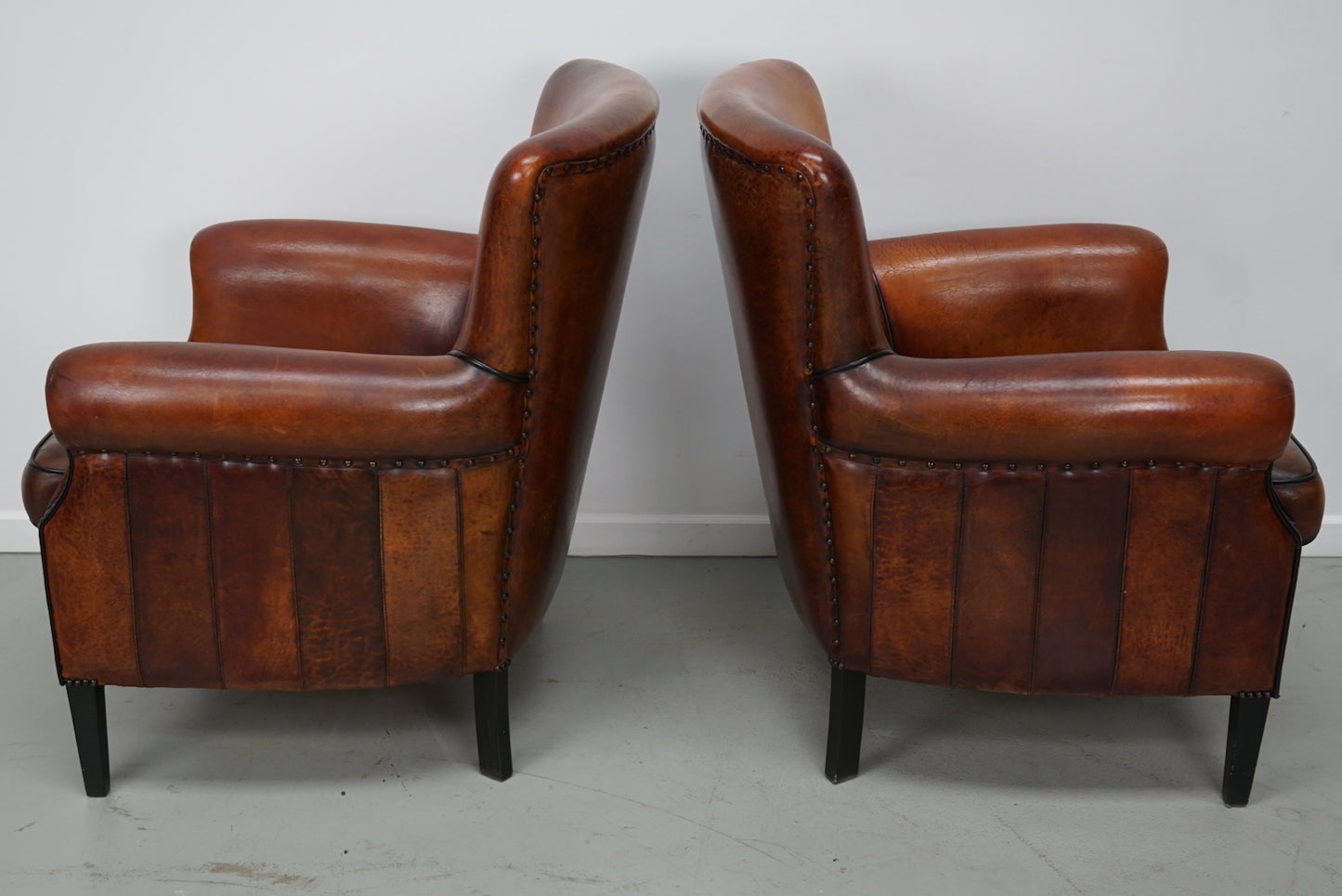 Vintage Dutch Cognac Colored Leather Club Chair, Set of 2