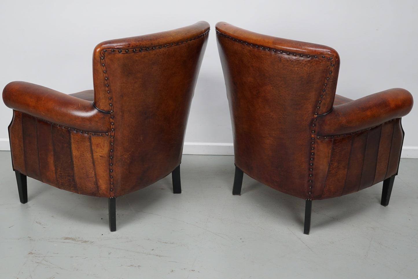 Vintage Dutch Cognac Colored Leather Club Chair, Set of 2