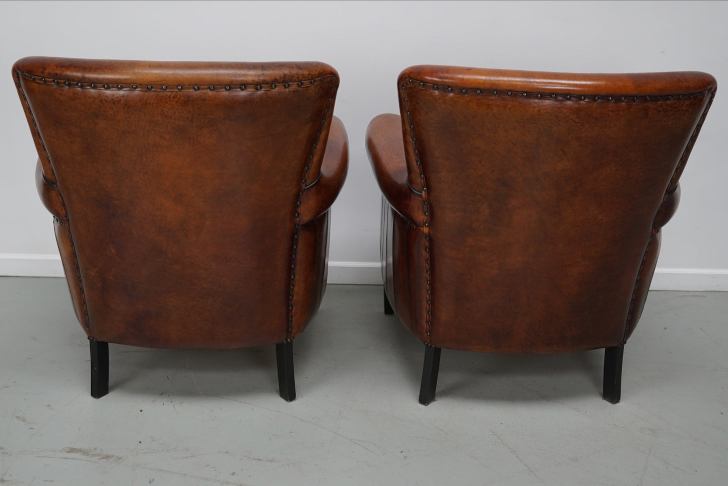 Vintage Dutch Cognac Colored Leather Club Chair, Set of 2