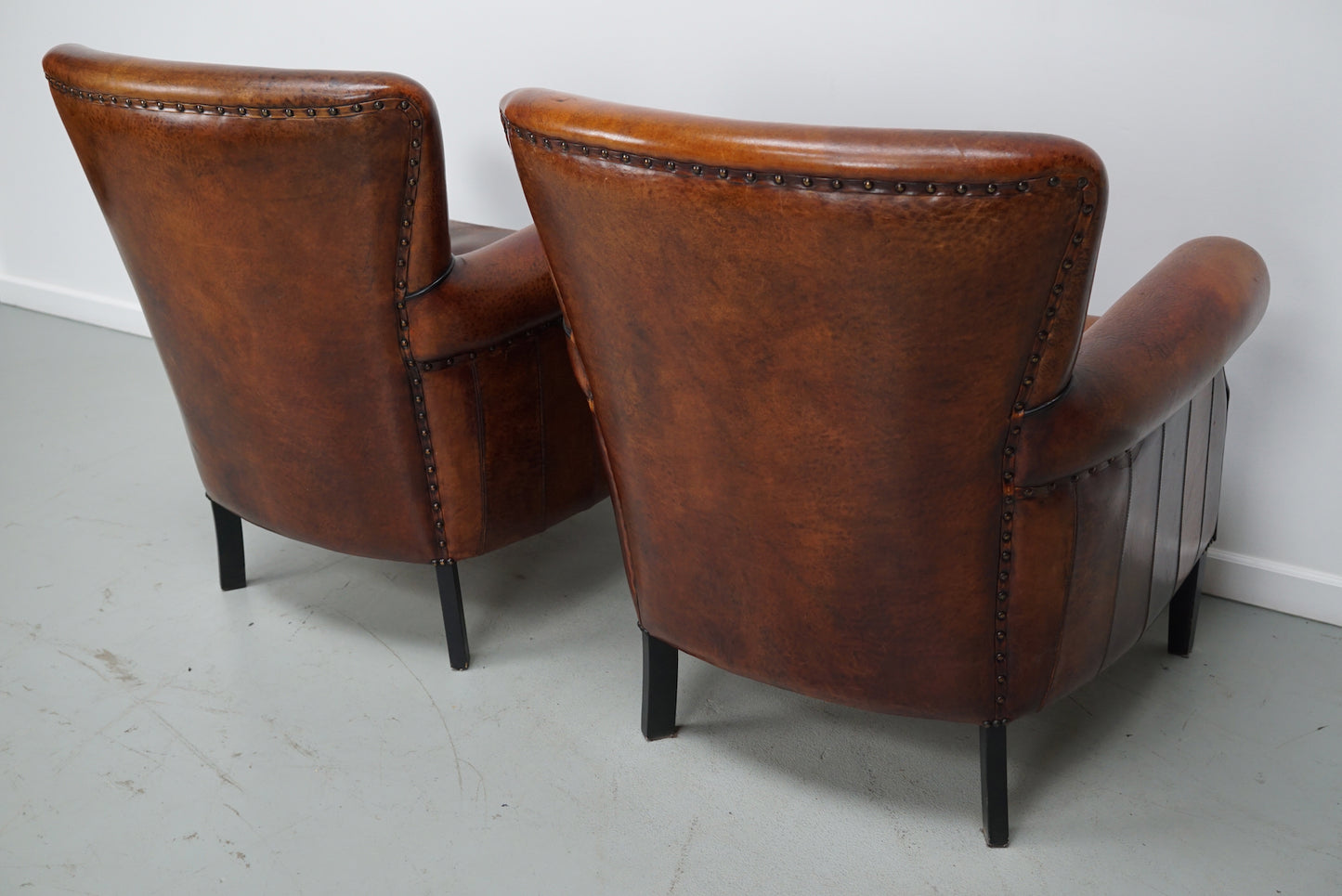 Vintage Dutch Cognac Colored Leather Club Chair, Set of 2