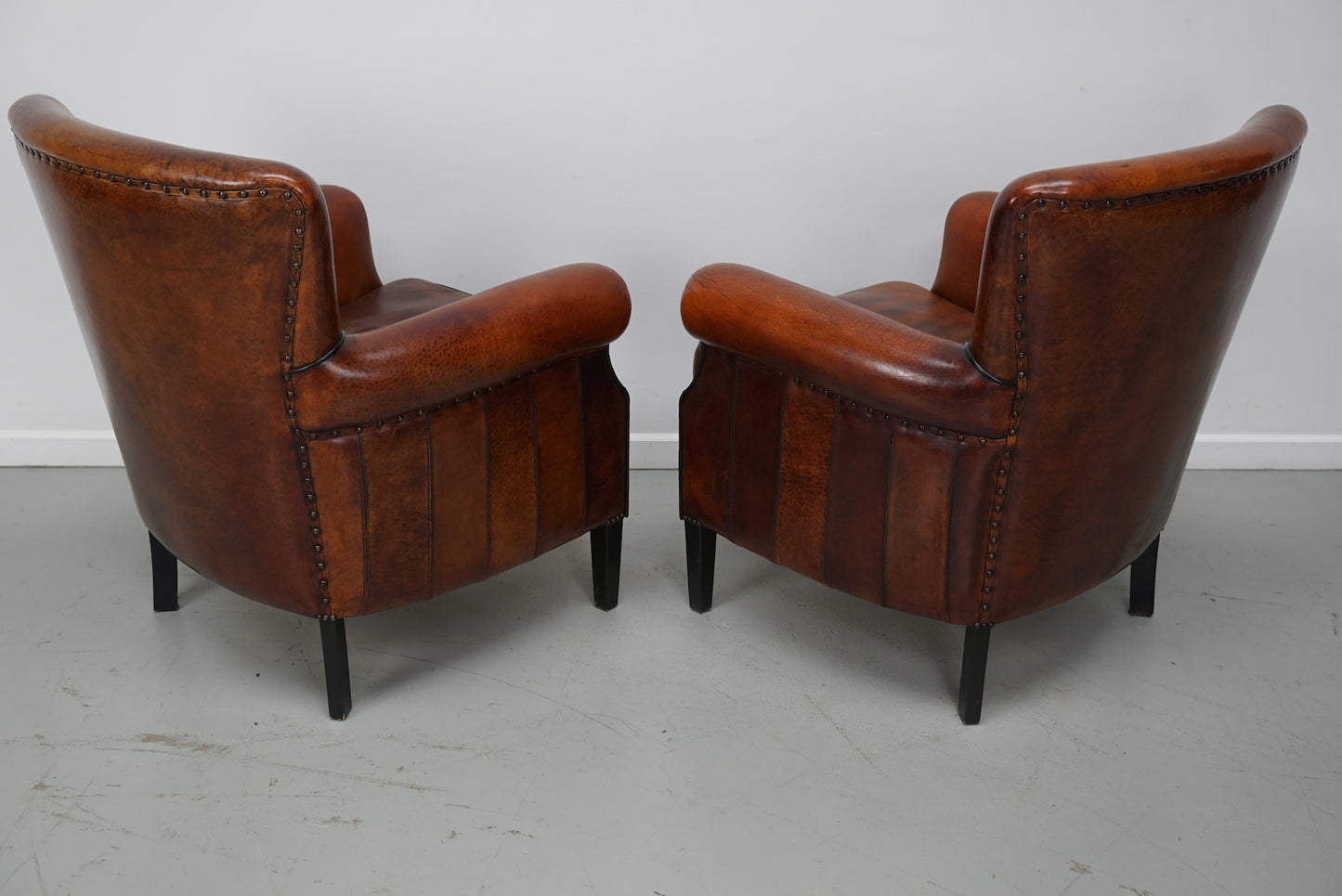 Vintage Dutch Cognac Colored Leather Club Chair, Set of 2