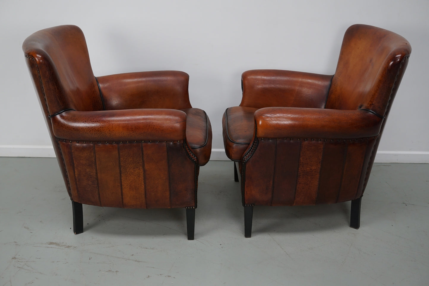 Vintage Dutch Cognac Colored Leather Club Chair, Set of 2