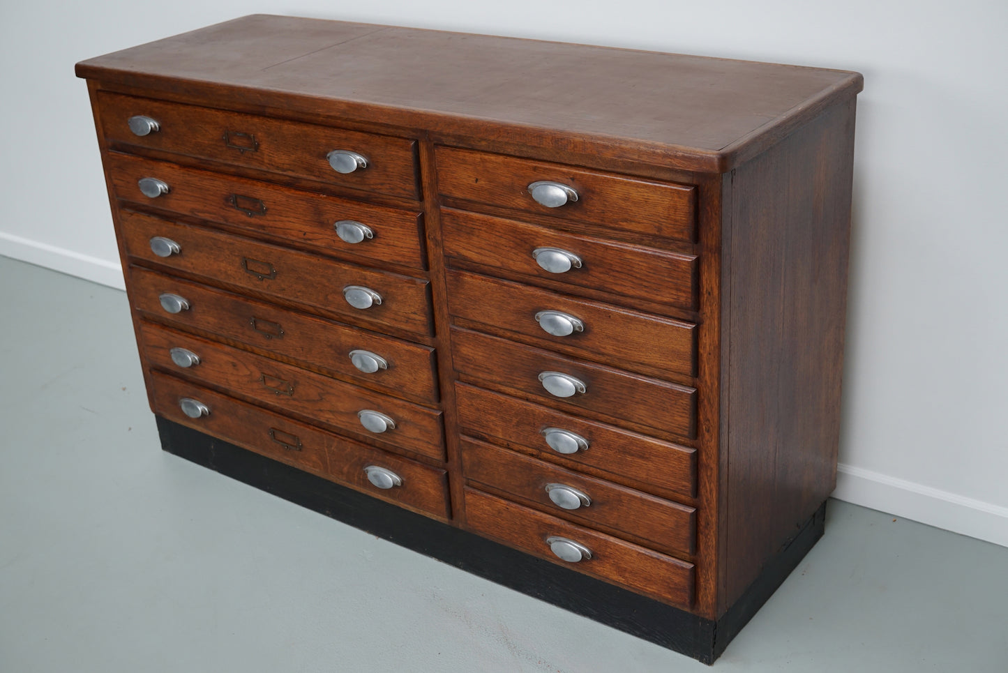 Vintage French Oak Fabric Store Apothecary Cabinet, 1950s