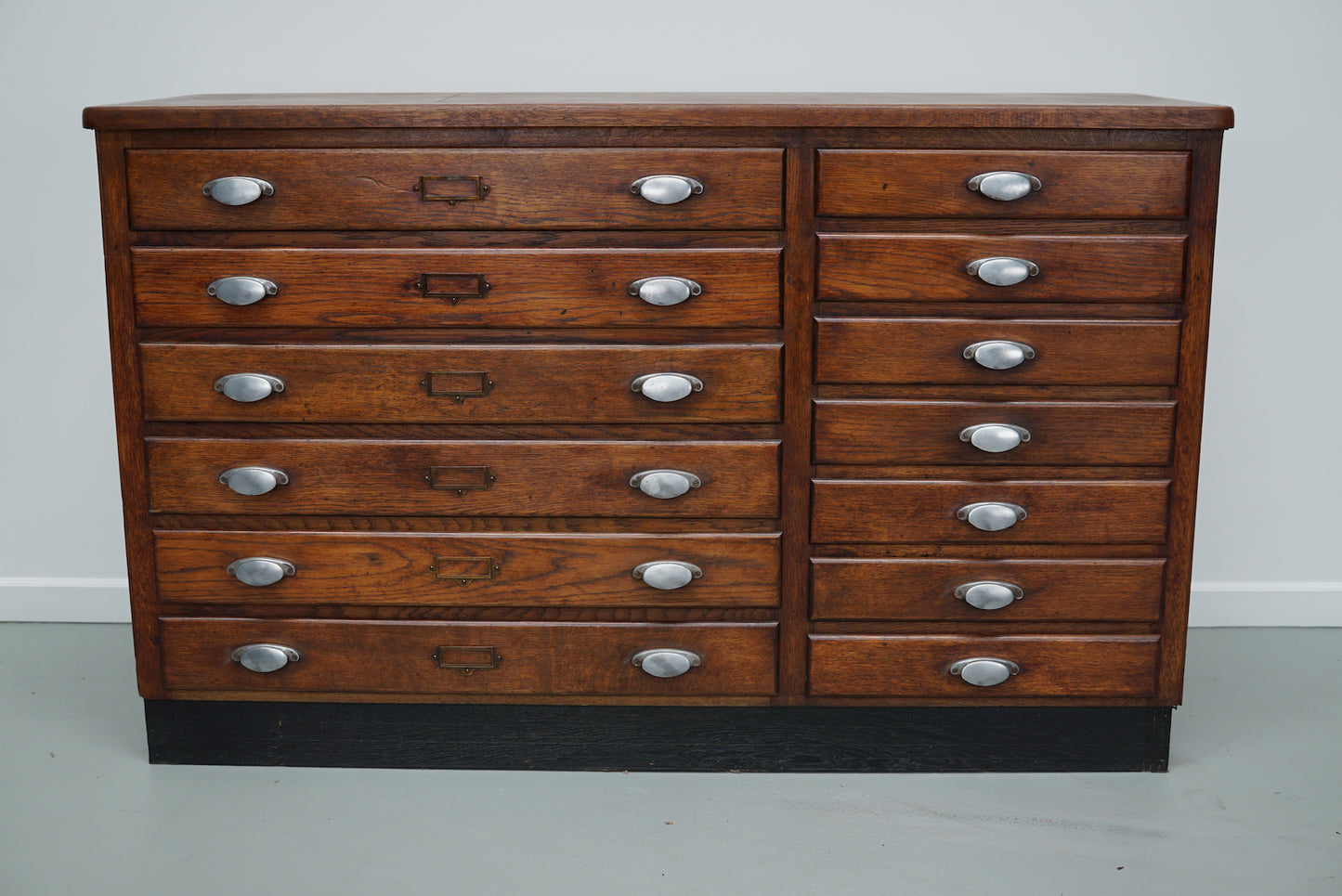 Vintage French Oak Fabric Store Apothecary Cabinet, 1950s