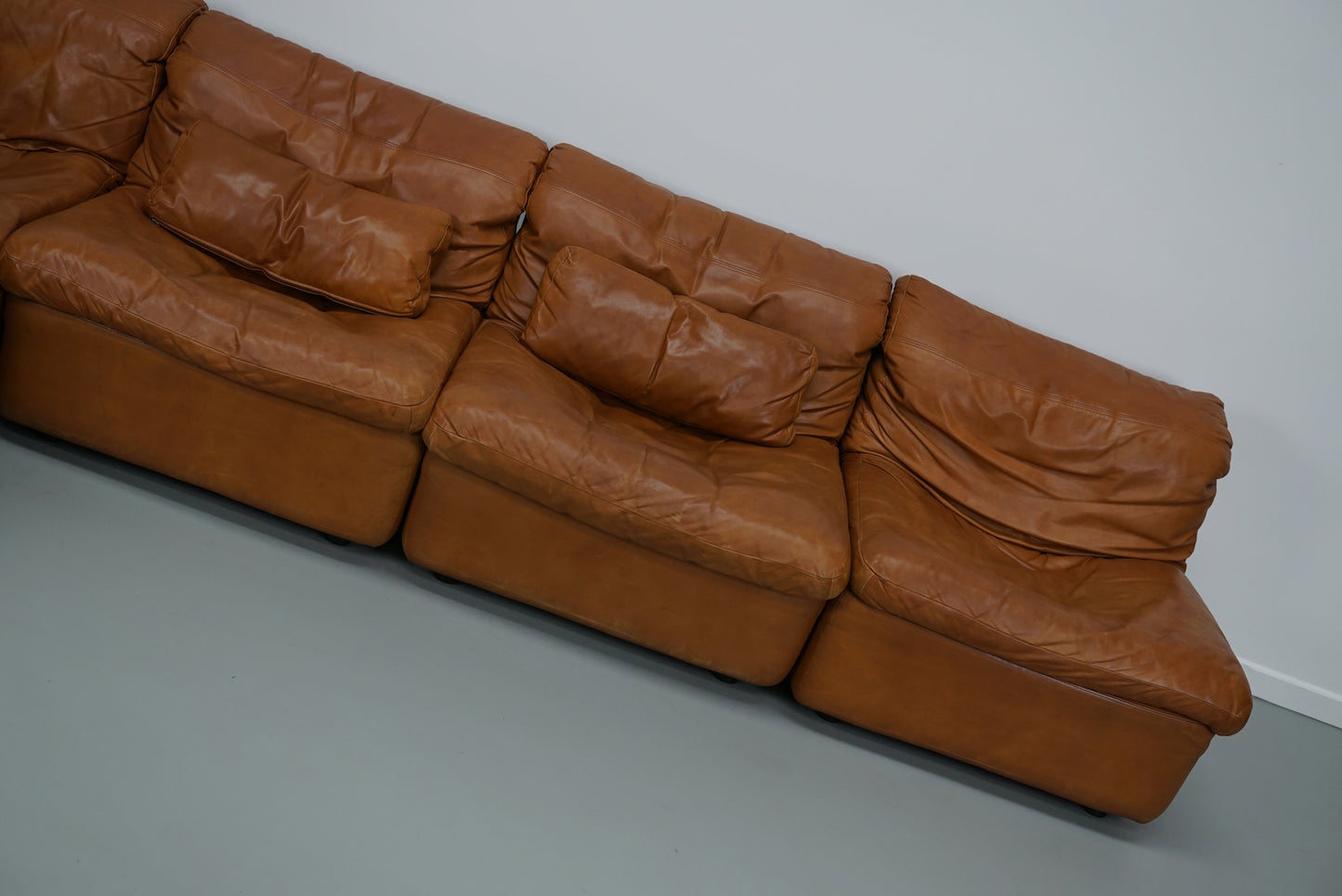 Vintage Cognac Leather Modular Sectional Sofa By Rolf Benz, Germany 1970