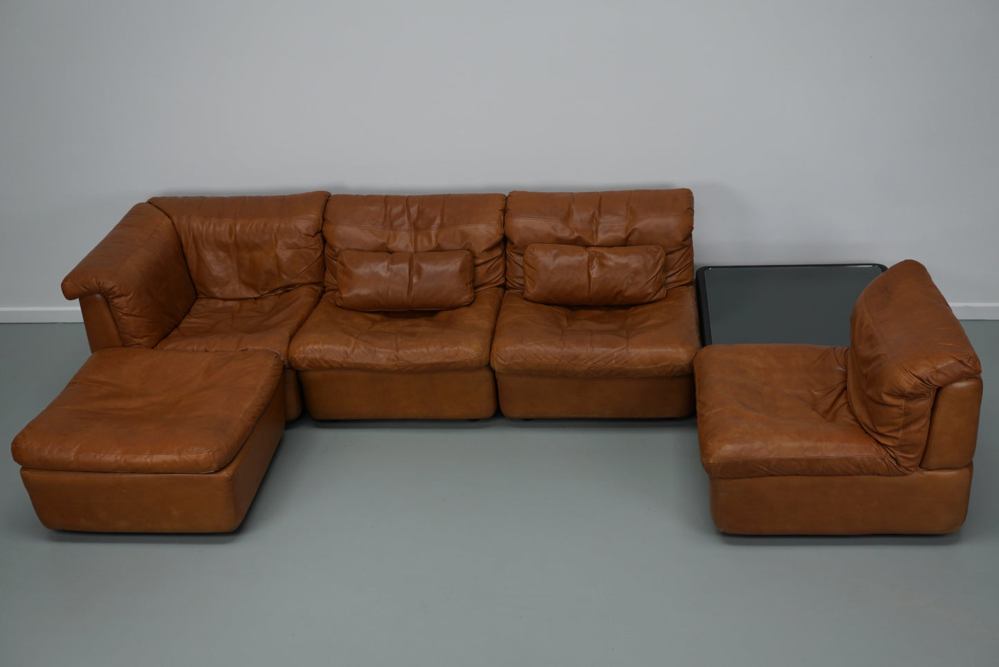 Vintage Cognac Leather Modular Sectional Sofa By Rolf Benz, Germany 1970