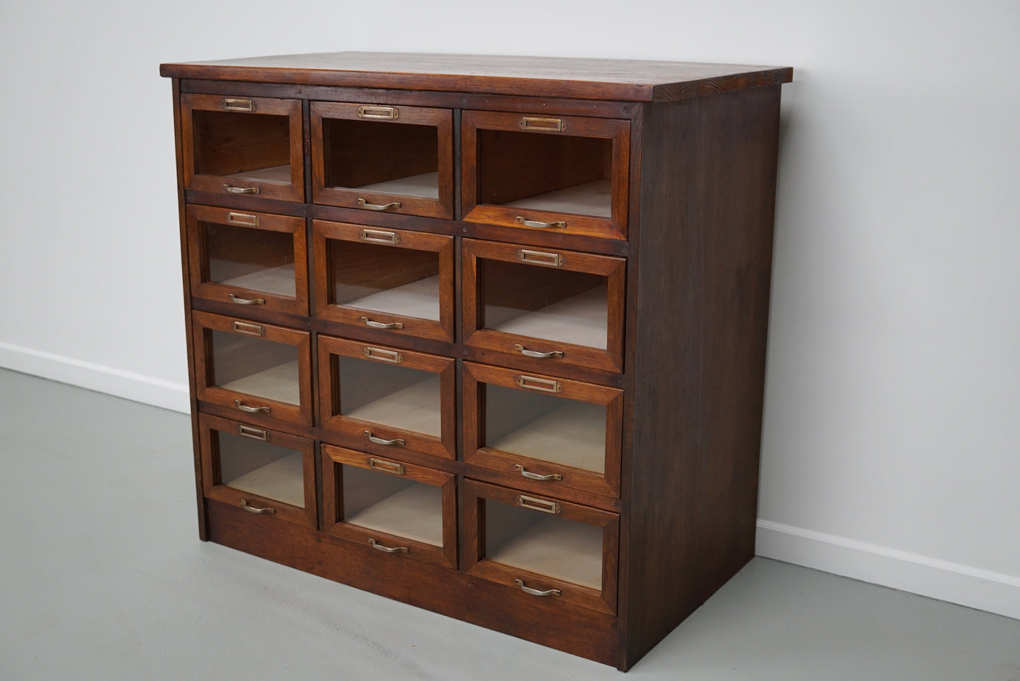 Vintage Dutch Oak Haberdashery Shop Cabinet / Vitrine, 1950s
