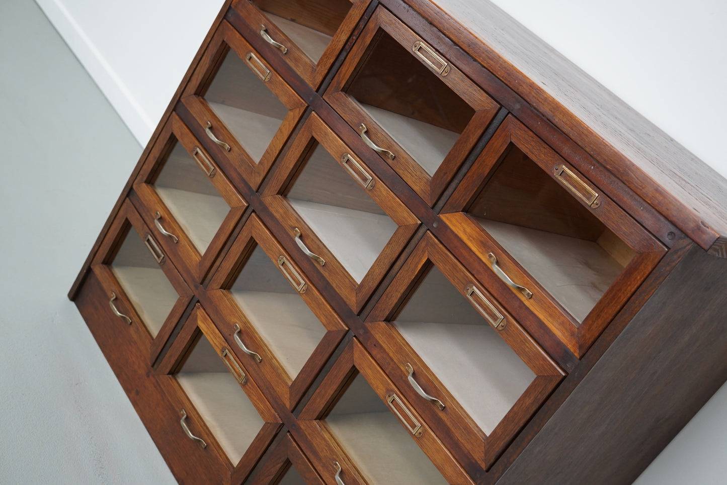Vintage Dutch Oak Haberdashery Shop Cabinet / Vitrine, 1950s