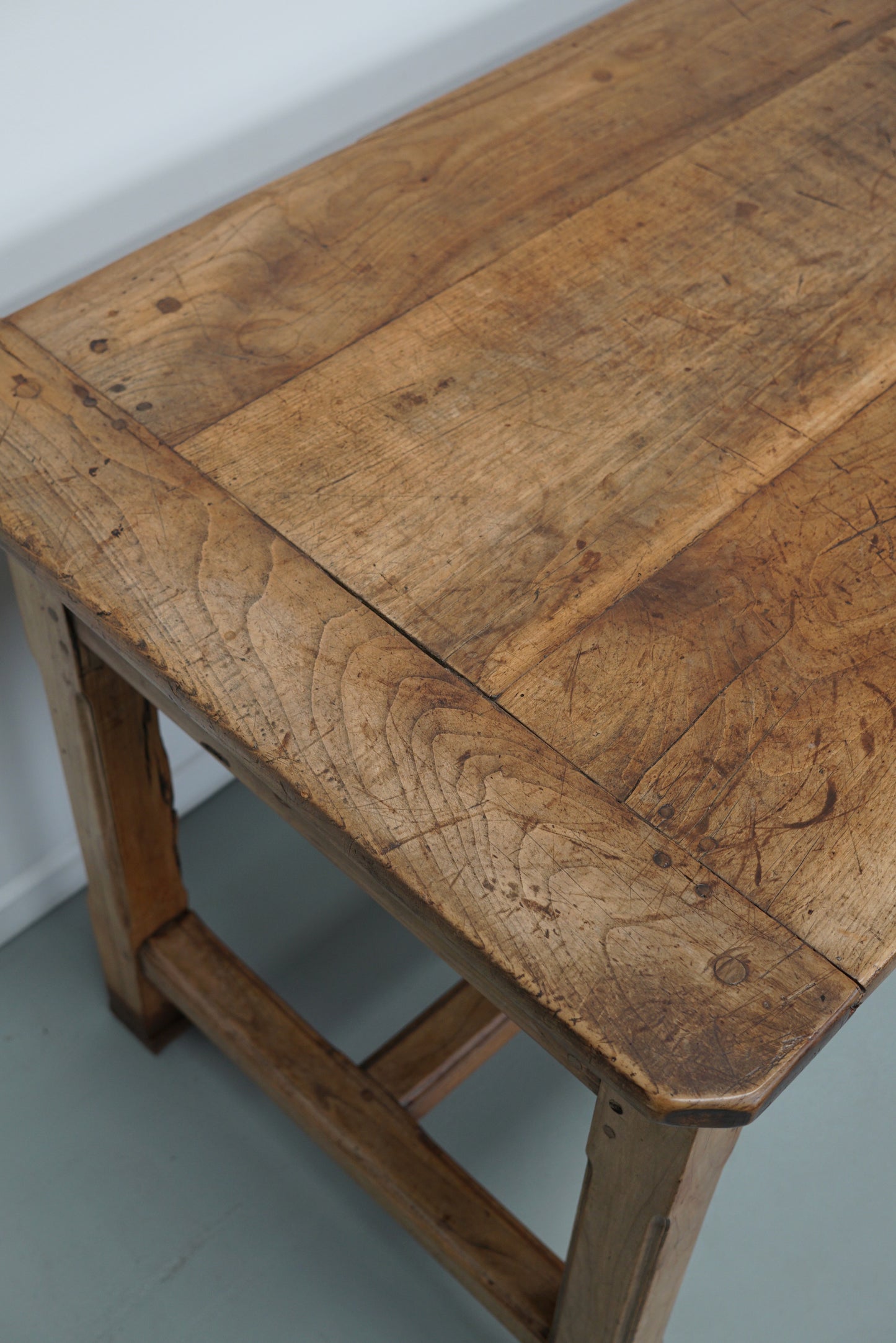 Antique Elm 19th Century French Rustic Farmhouse Dining Table