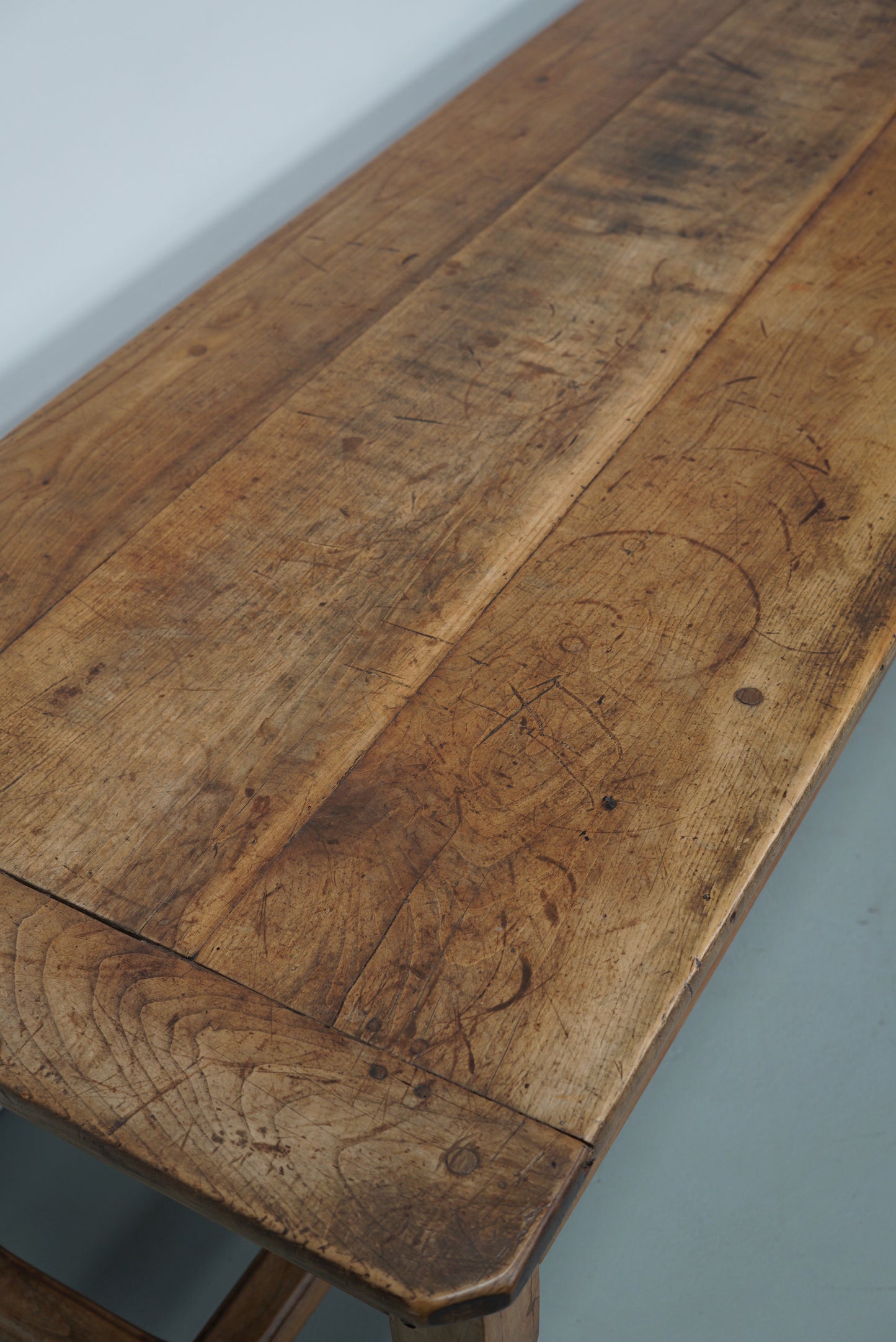 Antique Elm 19th Century French Rustic Farmhouse Dining Table