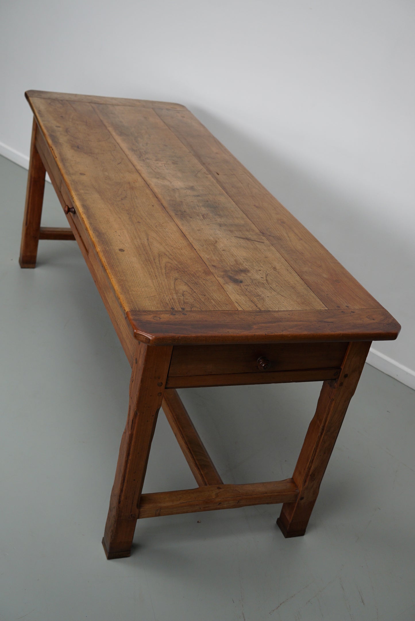 Antique Elm 19th Century French Rustic Farmhouse Dining Table