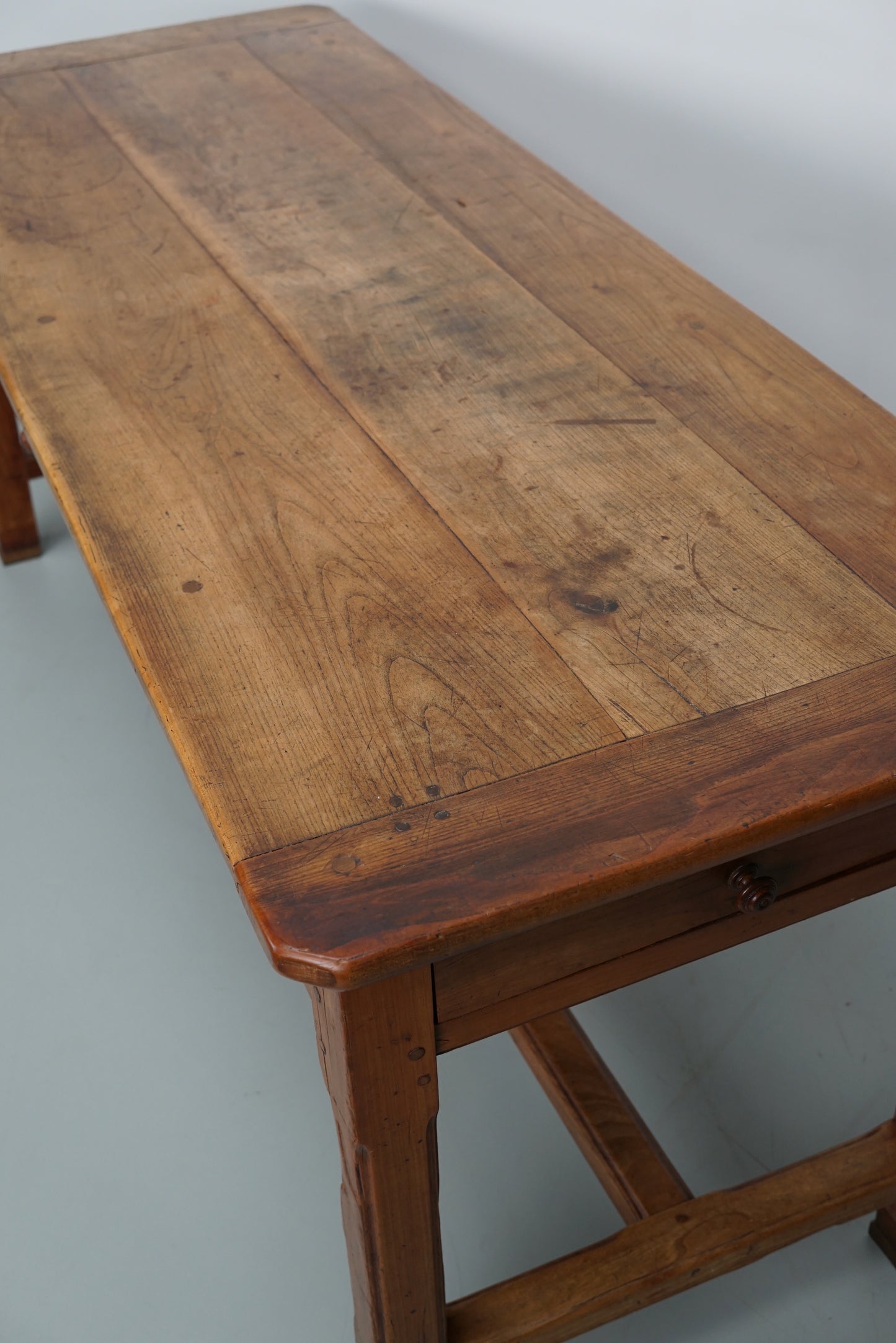 Antique Elm 19th Century French Rustic Farmhouse Dining Table