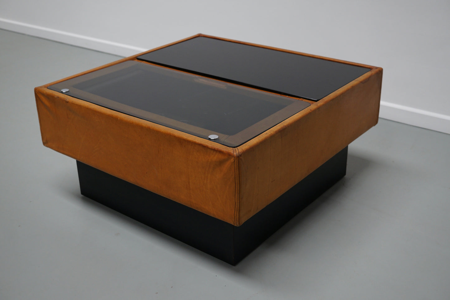 Vintage Cognac Leather Coffee Table / Bar by De Sede, 1960/70s