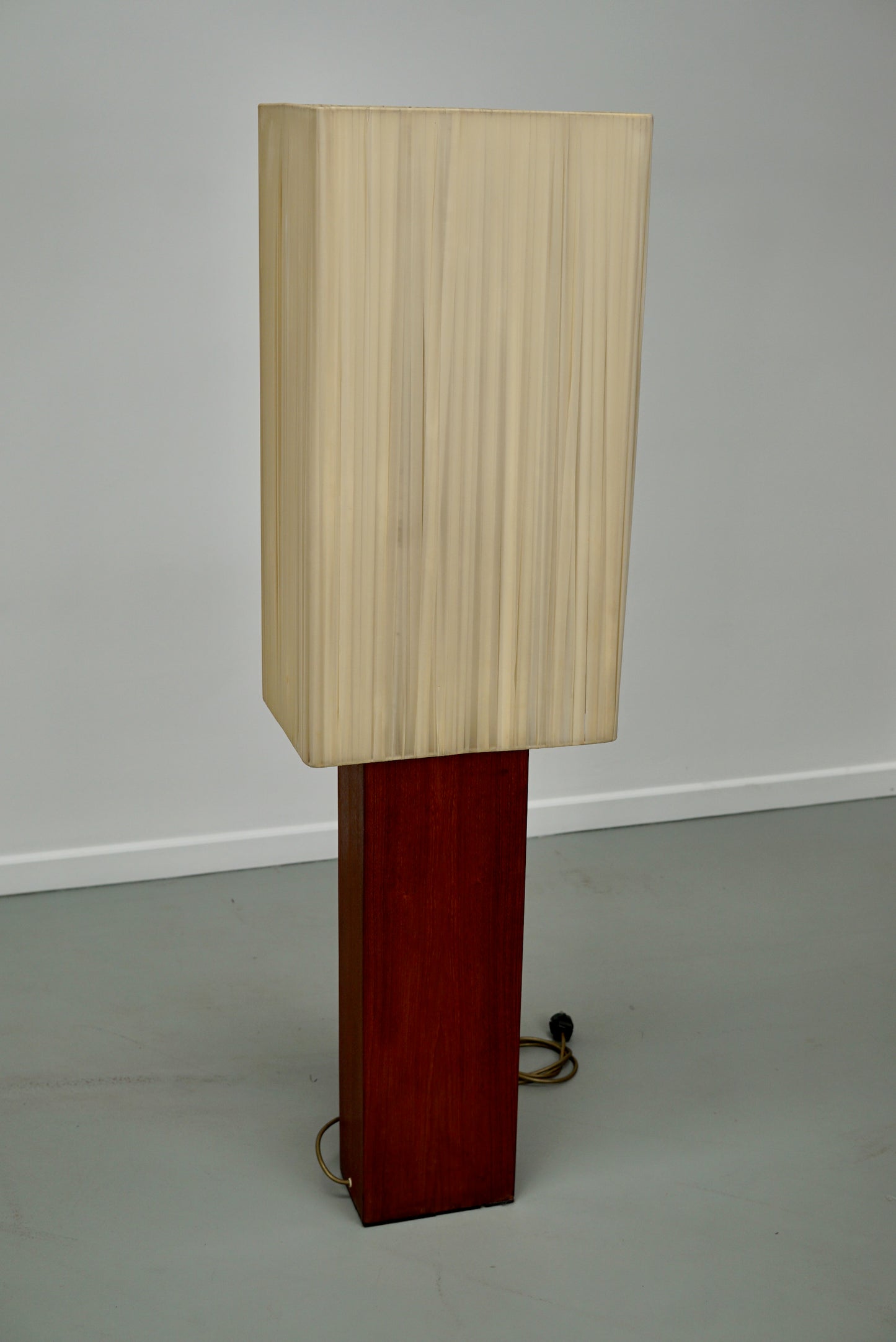 Large Vintage Teak Floorlamp with Square Beige Shade, 1960/70s