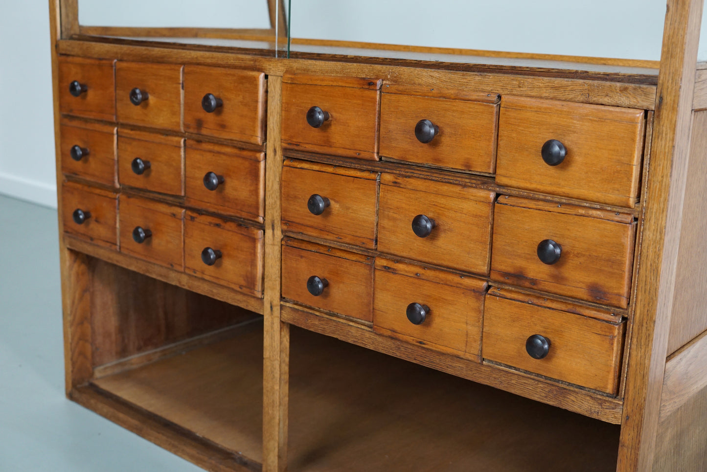 Antique Spanish Beech & Oak Haberdashery Cabinet or Shop Counter, 1950s
