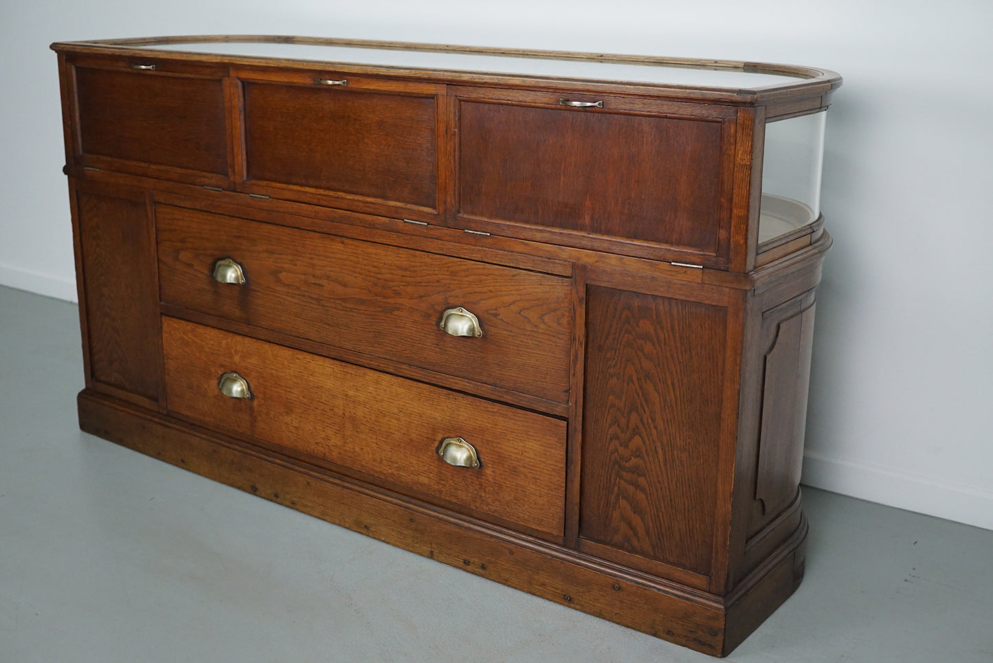 Antique French Oak Jewelry Cabinet or Shop Counter, Early 20th Century