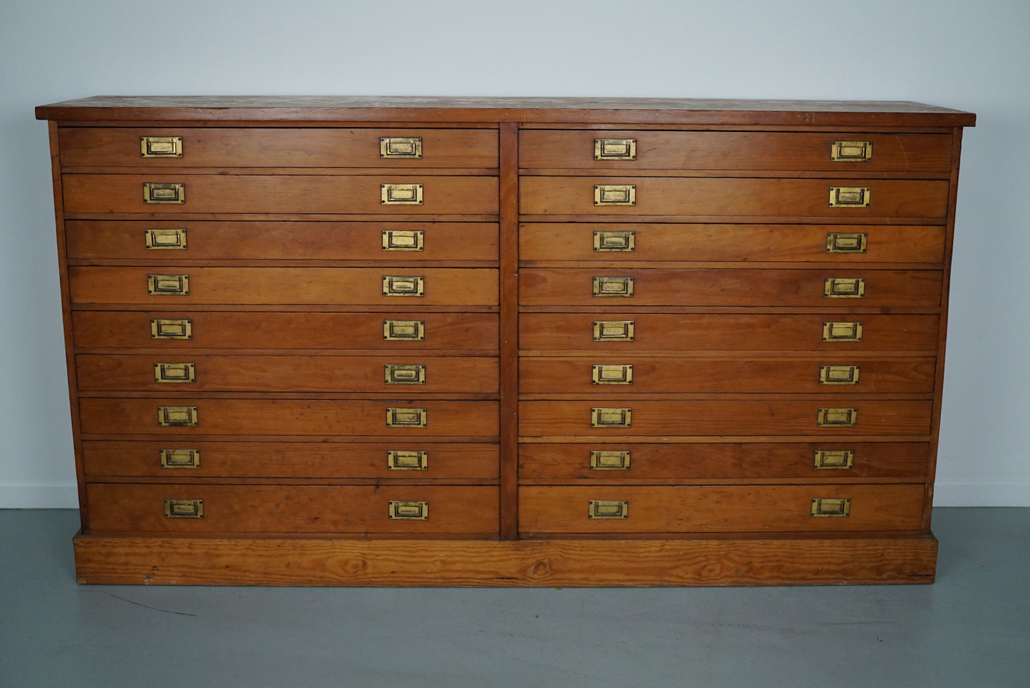 English Pitch Pine Apothecary Cabinet / Plan Chest, Early 20th Century