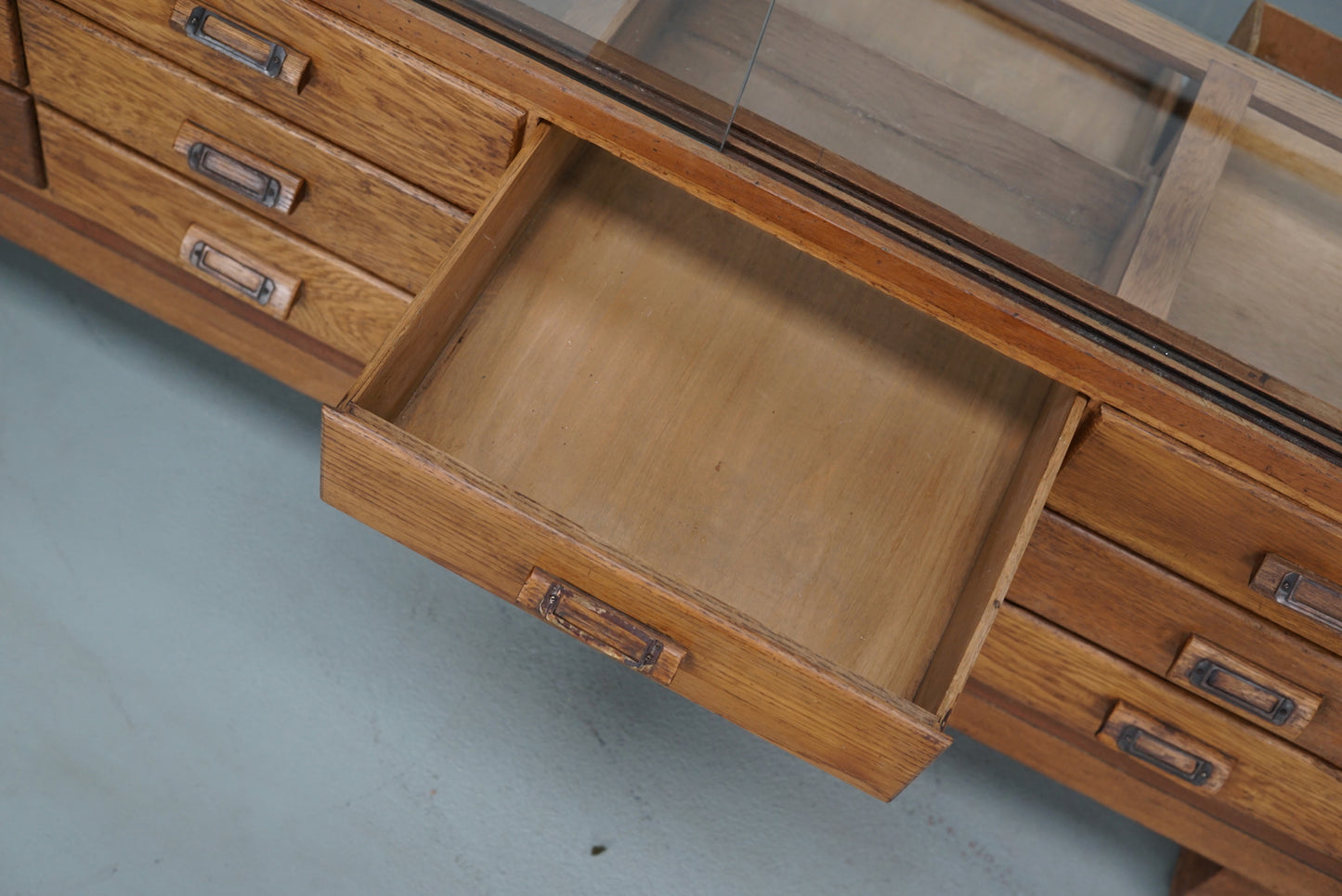 Antique British Oak Haberdashery Cabinet or Shop Counter, 1920/30s