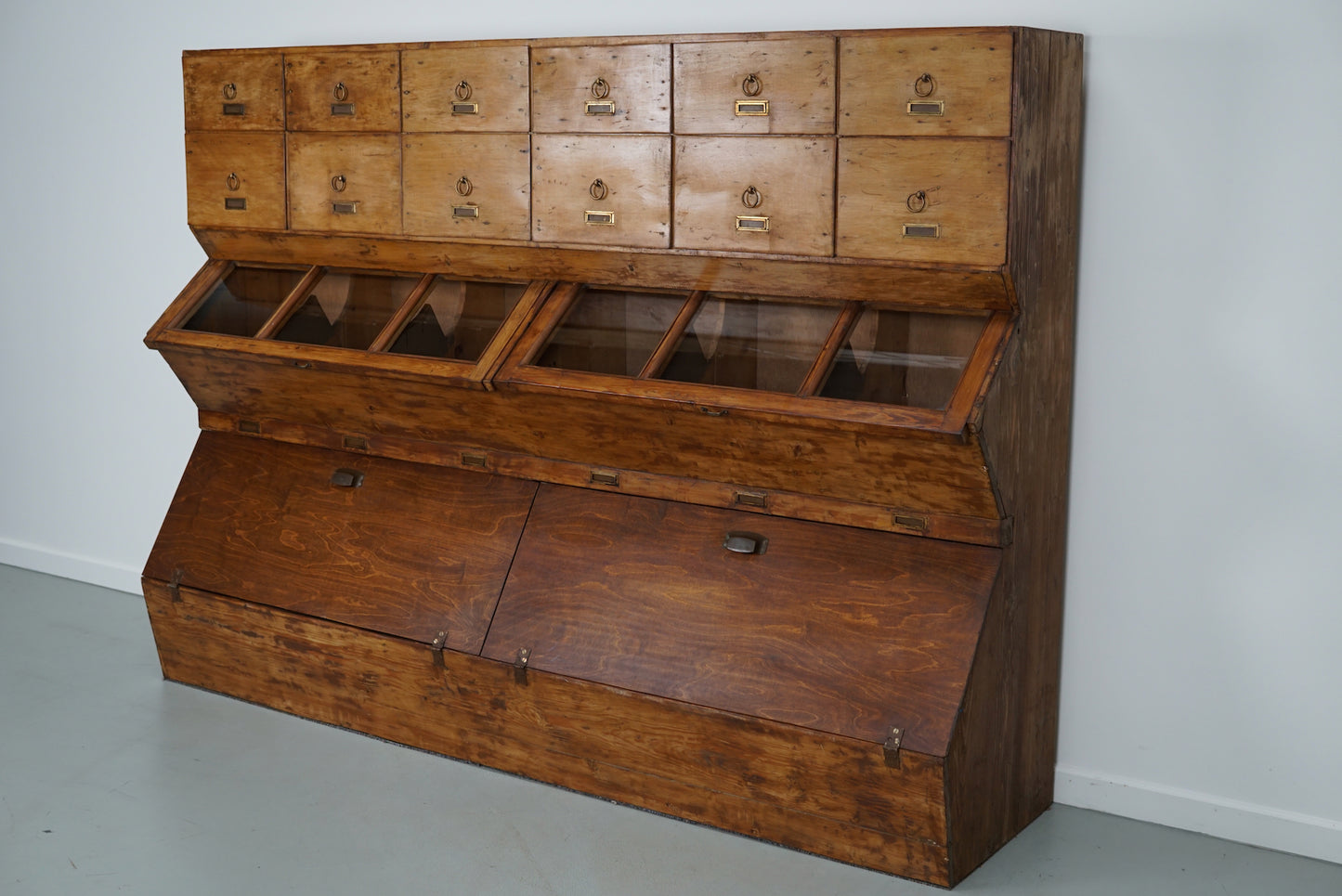 Large Dutch Pine Grocery Store / Haberdashery Shop Cabinet, 1930/40s