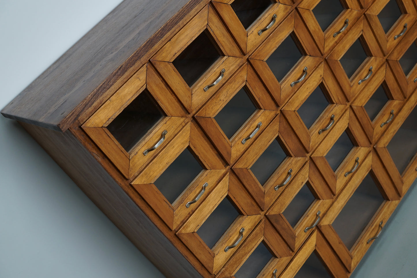 Vintage Dutch Oak Haberdashery Shop Cabinet / Vitrine, 1950s