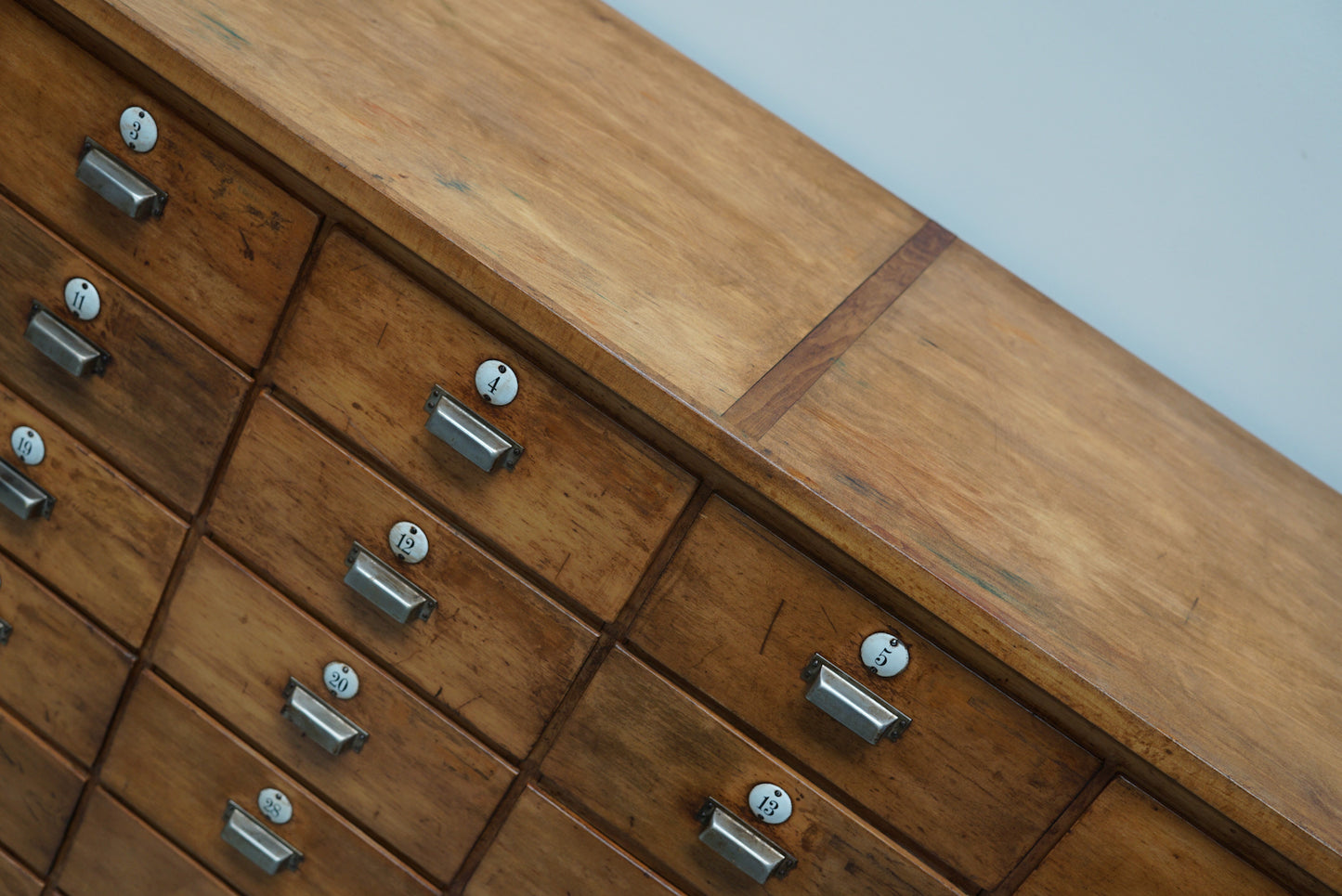 Large Dutch Industrial Beech Apothecary / School Cabinet, Mid-20th Century