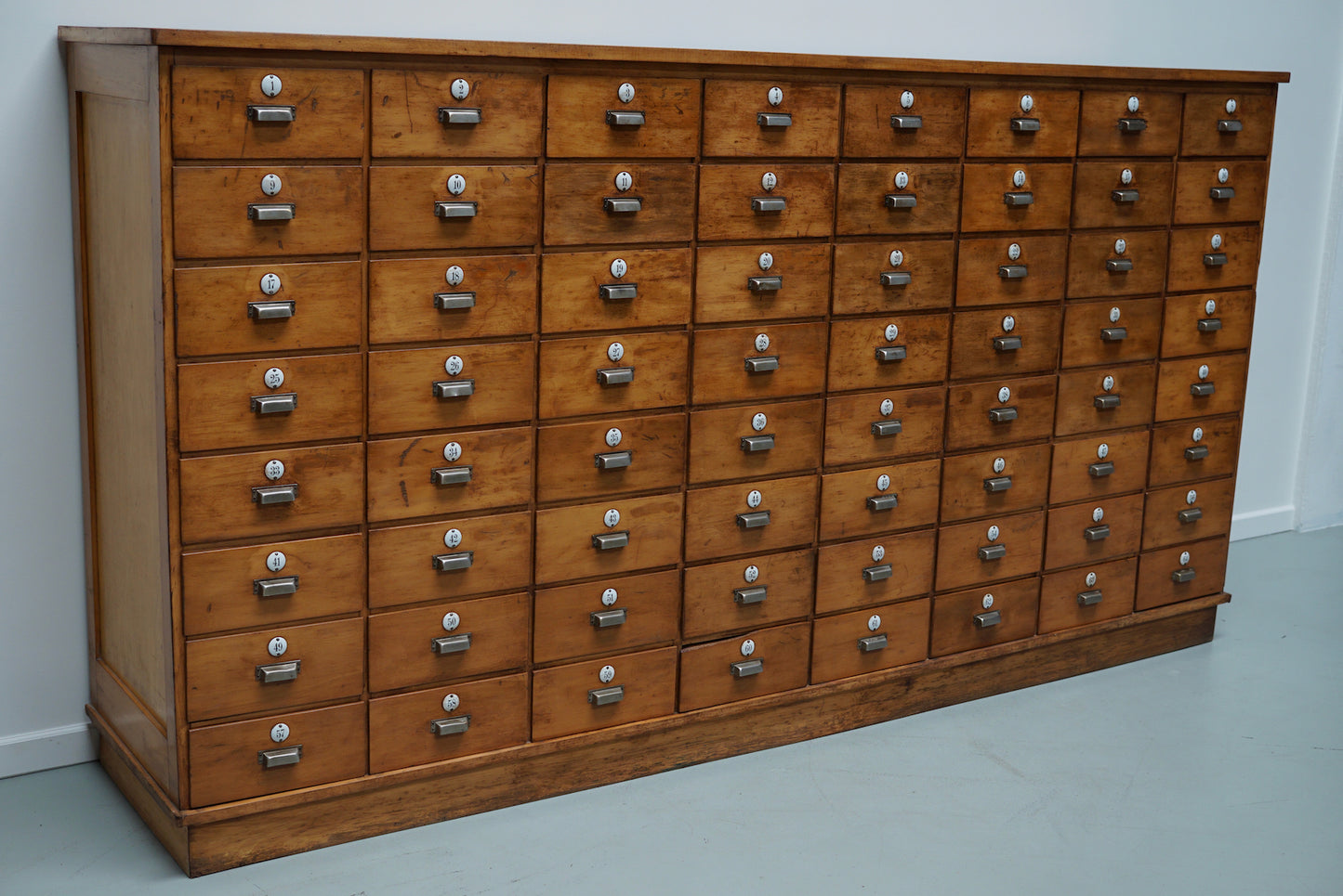 Large Dutch Industrial Beech Apothecary / School Cabinet, Mid-20th Century