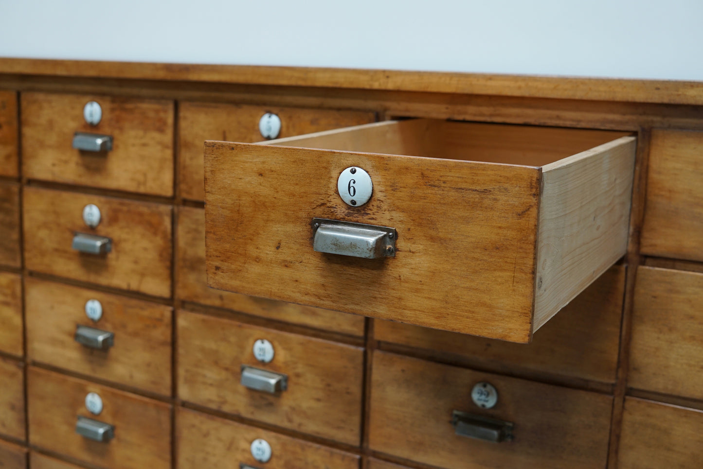 Large Dutch Industrial Beech Apothecary / School Cabinet, Mid-20th Century