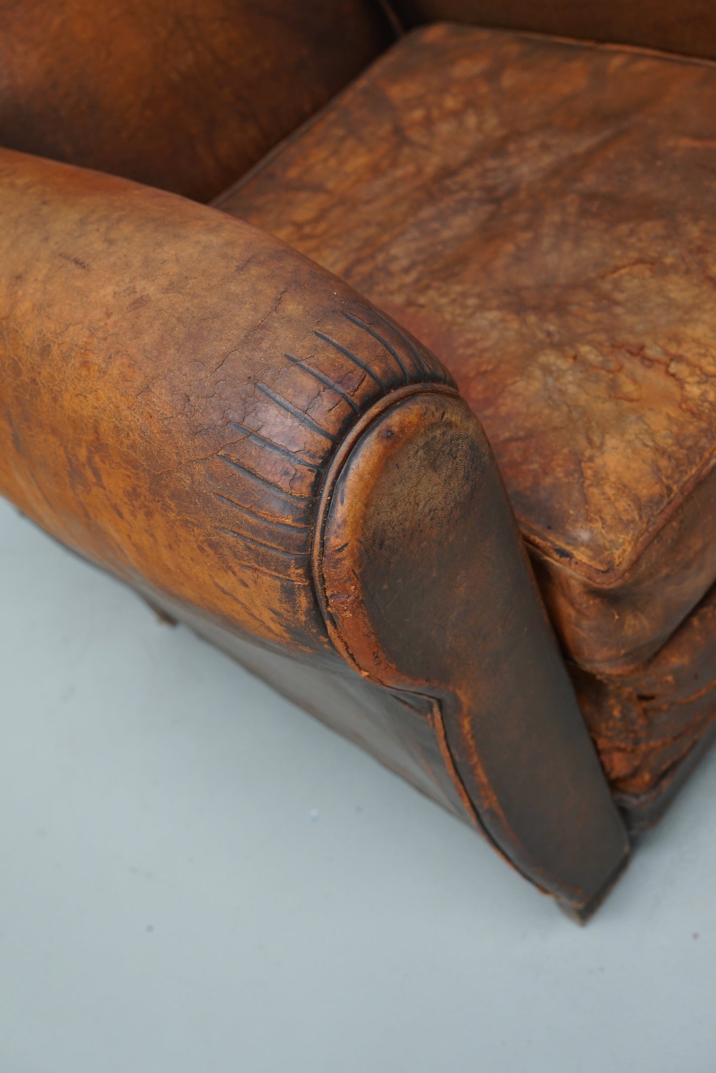 Vintage French Elephant Back Cognac-Colored Leather Club Chair, 1940s