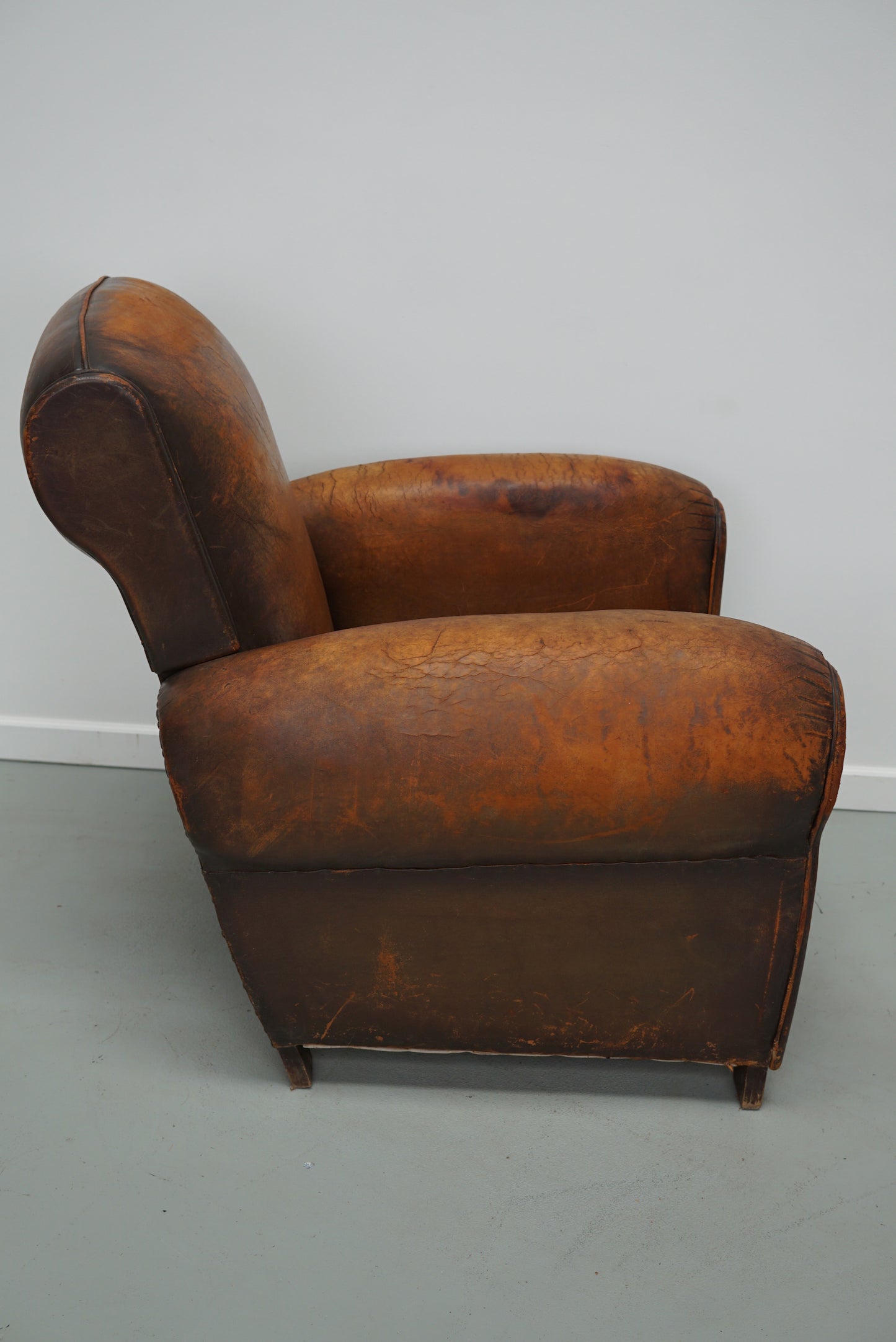 Vintage French Elephant Back Cognac-Colored Leather Club Chair, 1940s