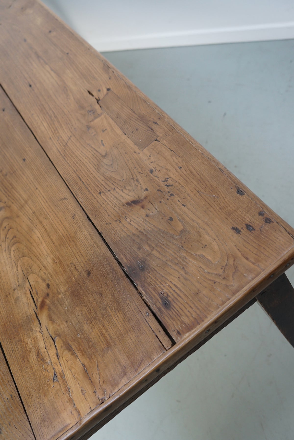 Large Antique Elm 19th Century French Rustic Farmhouse Dining Table