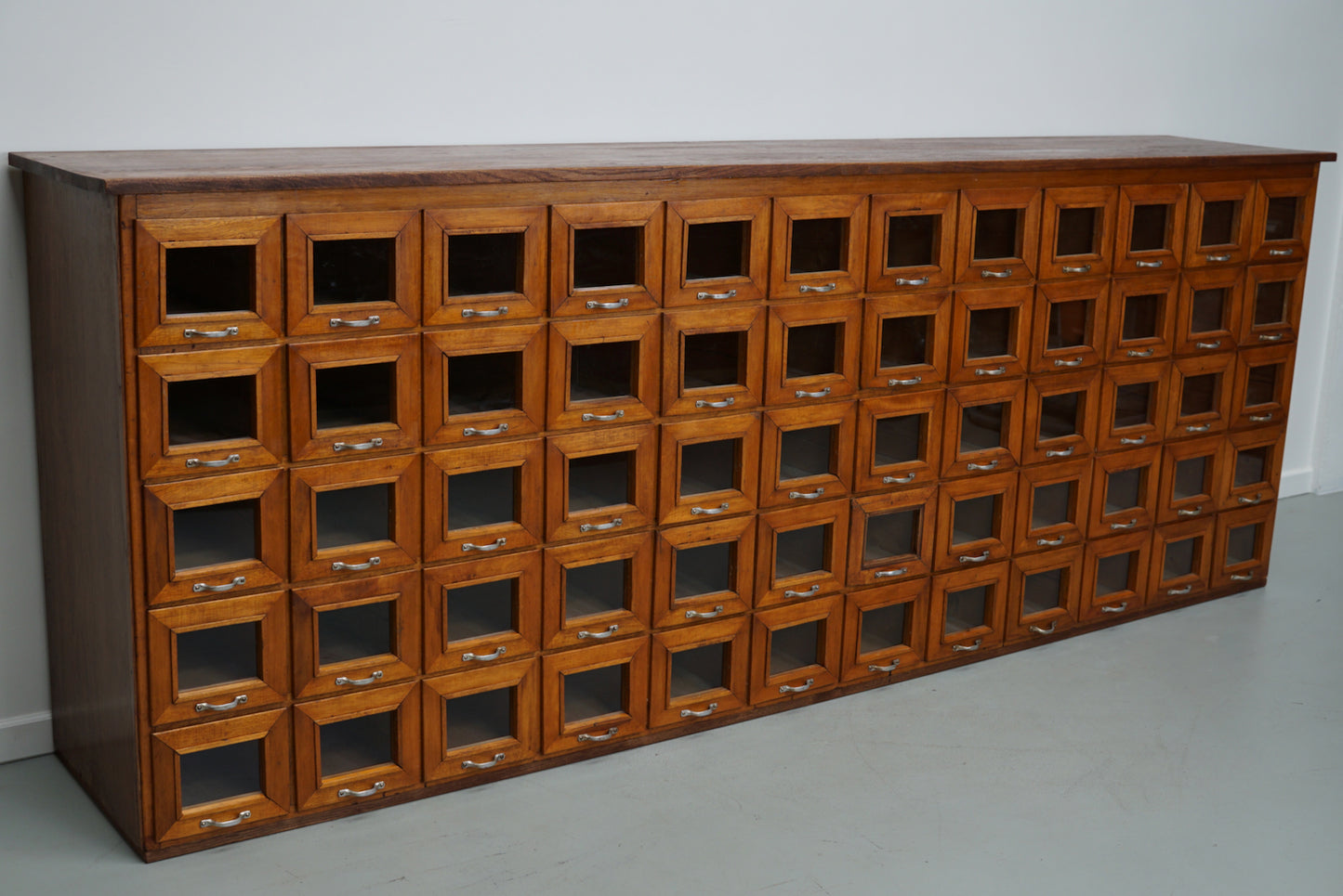 Large Vintage Dutch Oak Haberdashery Shop Cabinet / Vitrine, 1950s
