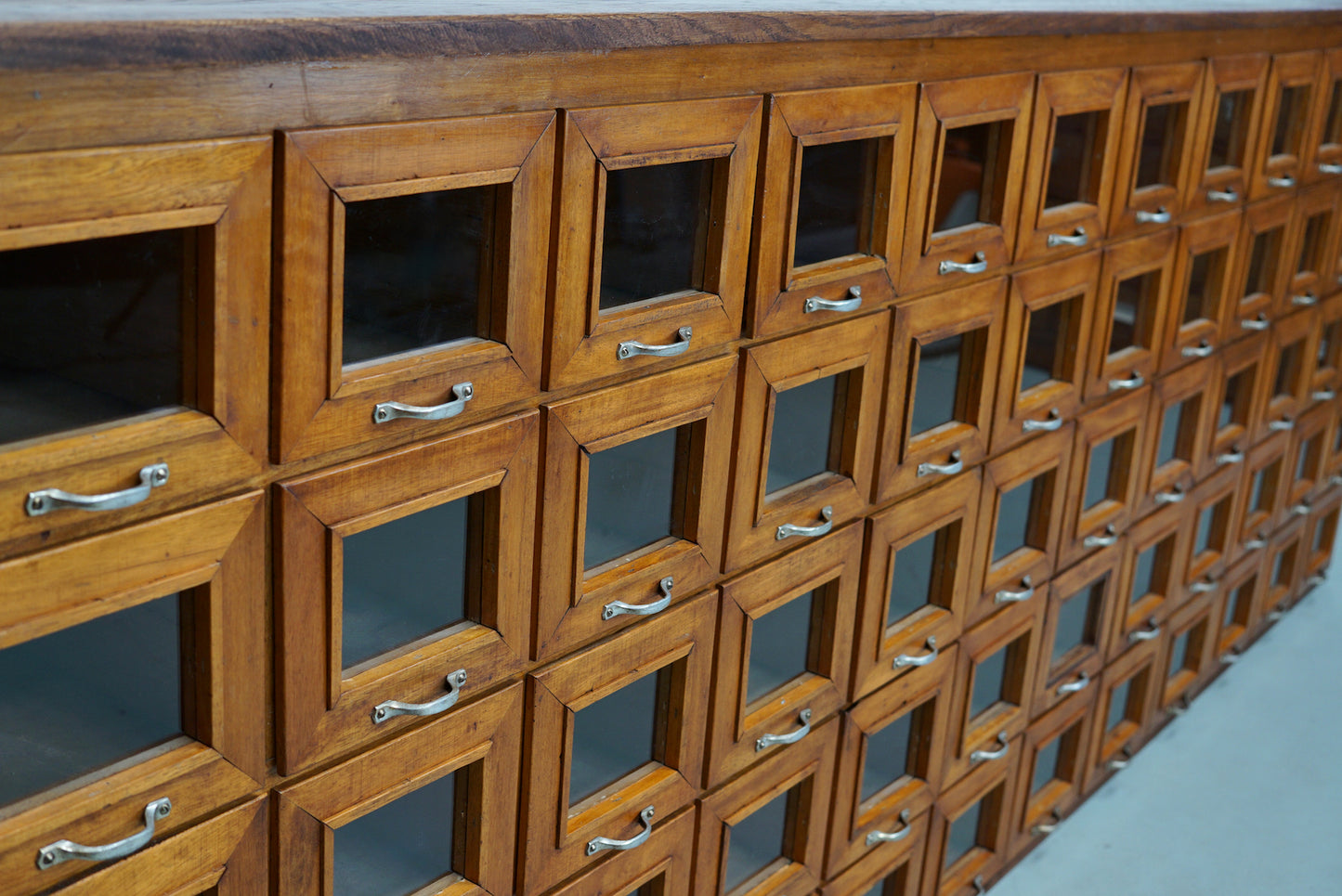 Large Vintage Dutch Oak Haberdashery Shop Cabinet / Vitrine, 1950s