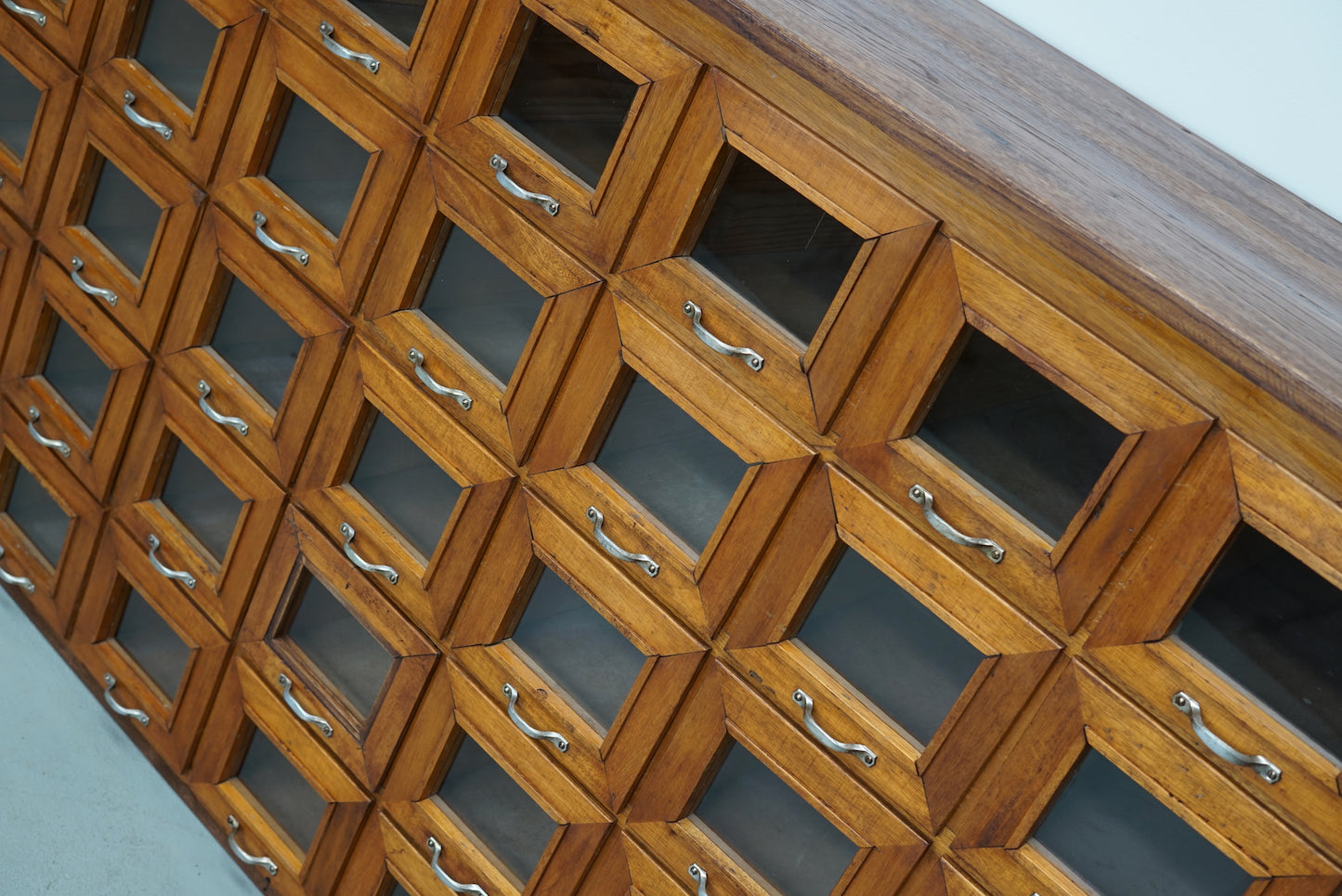 Large Vintage Dutch Oak Haberdashery Shop Cabinet / Vitrine, 1950s
