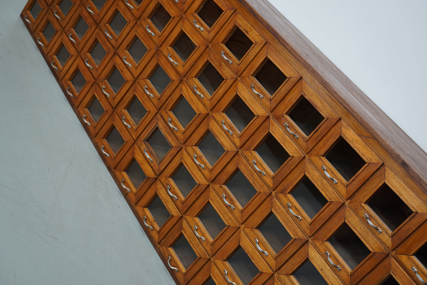 Large Vintage Dutch Oak Haberdashery Shop Cabinet / Vitrine, 1950s