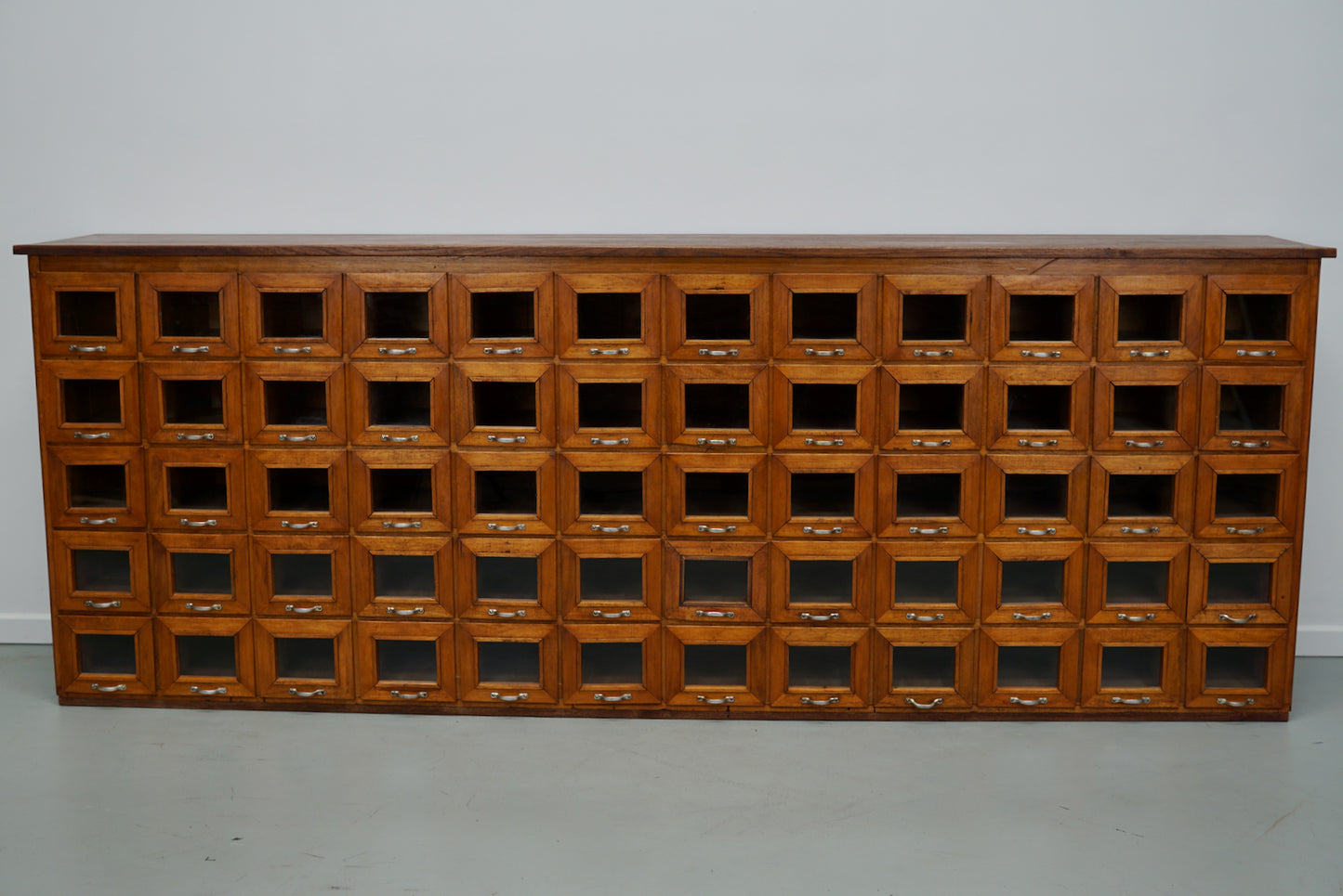 Large Vintage Dutch Oak Haberdashery Shop Cabinet / Vitrine, 1950s