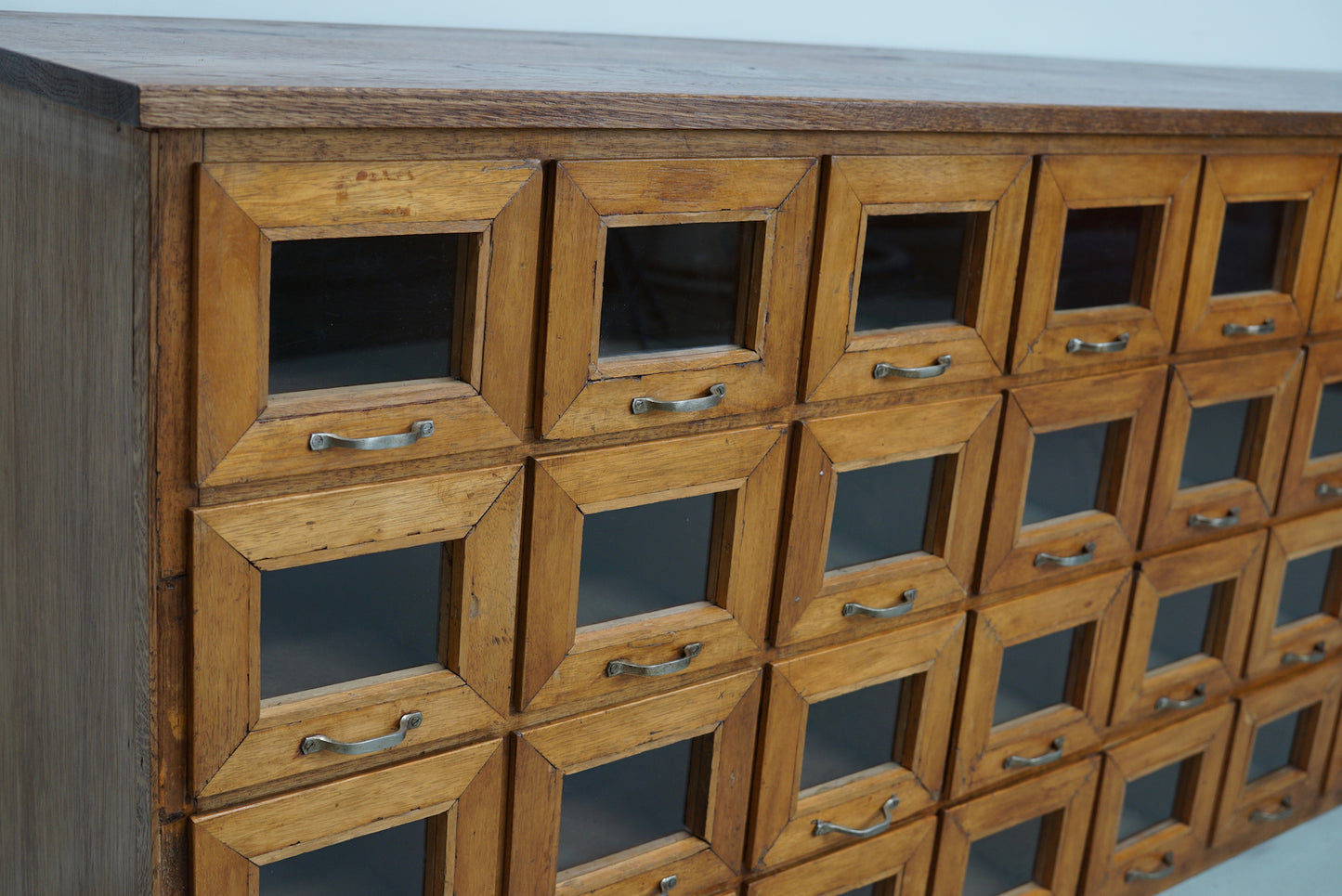 Vintage Dutch Oak Haberdashery Shop Cabinet / Vitrine, 1950s