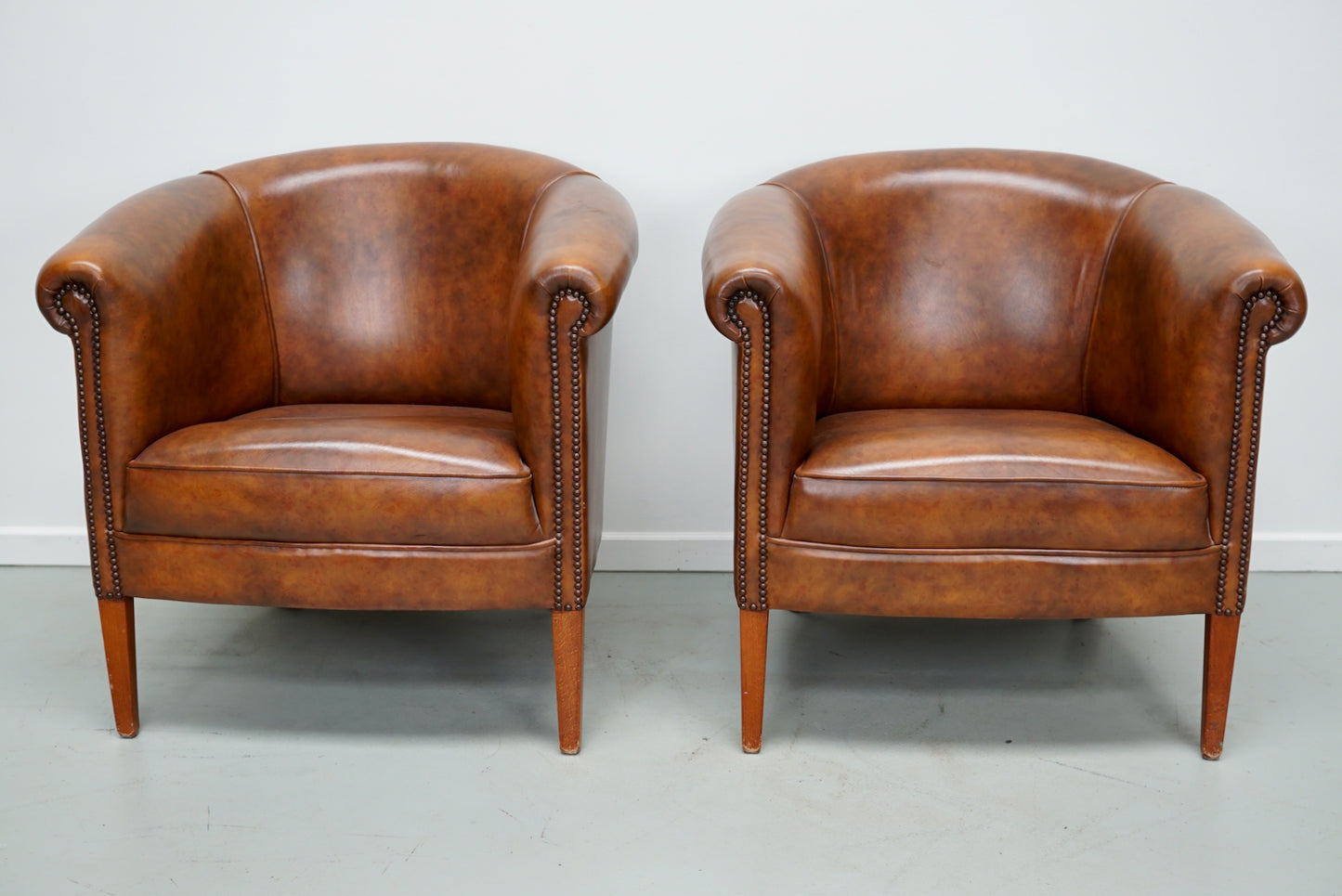 Vintage Dutch Cognac Colored Leather Club Chair, Set of 2