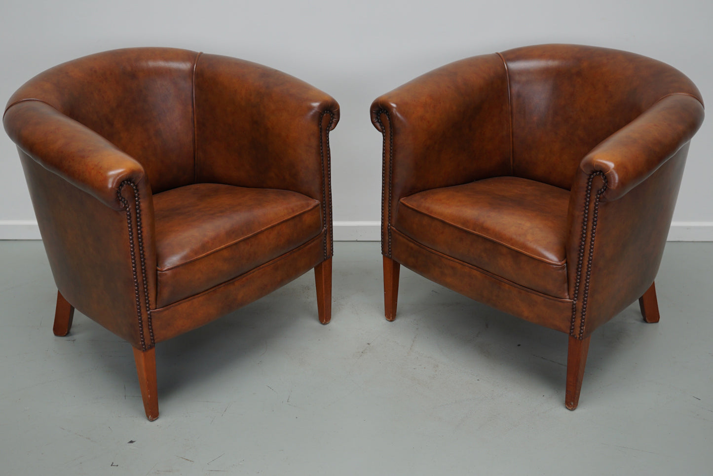 Vintage Dutch Cognac Colored Leather Club Chair, Set of 2