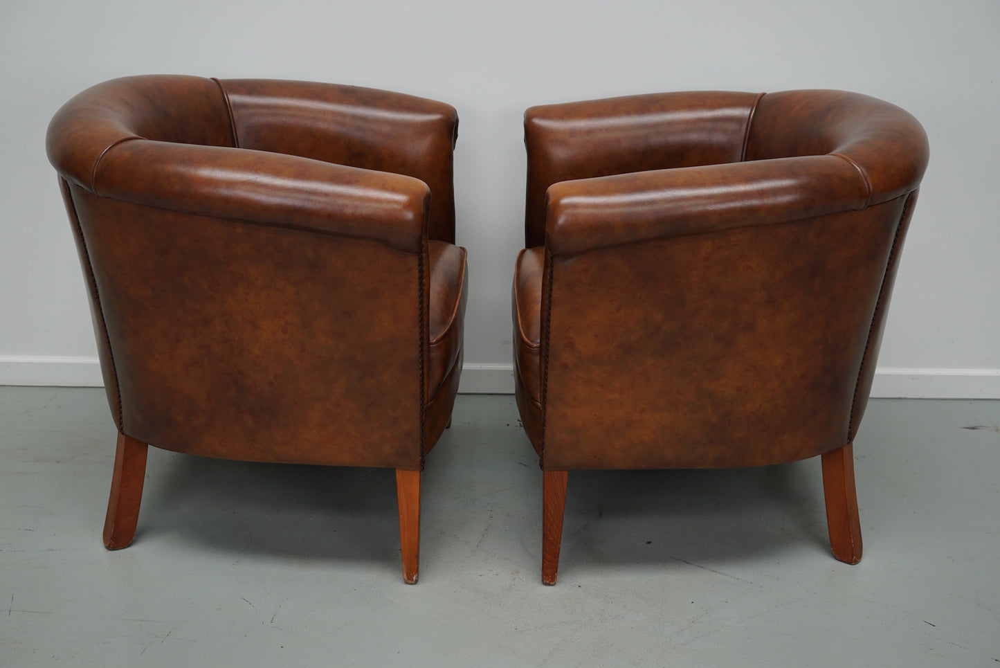 Vintage Dutch Cognac Colored Leather Club Chair, Set of 2