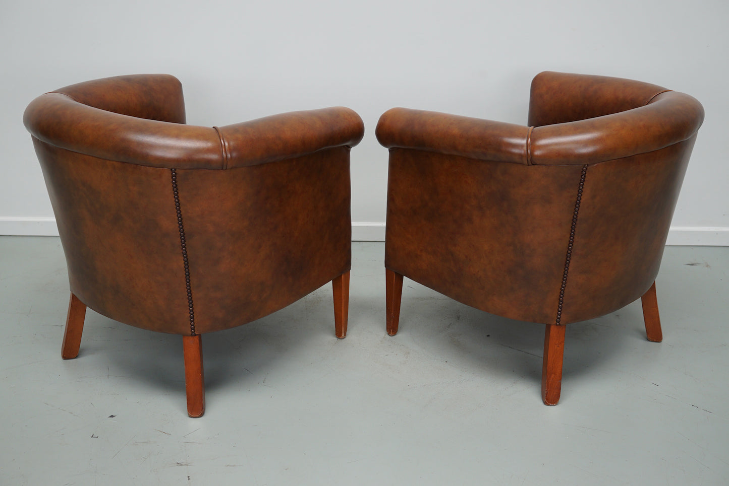 Vintage Dutch Cognac Colored Leather Club Chair, Set of 2