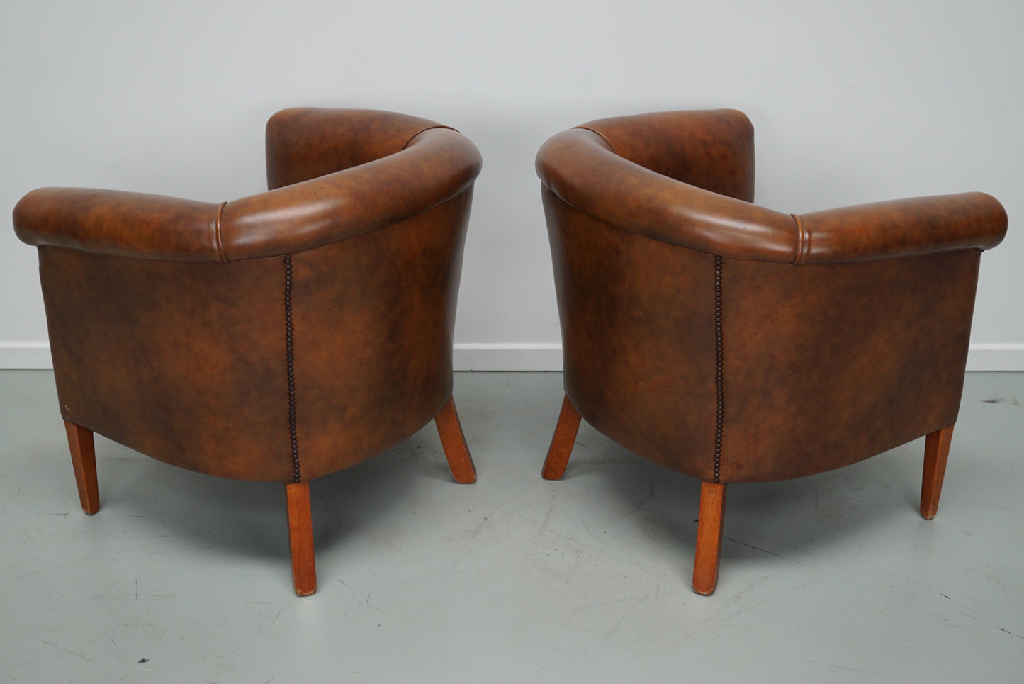 Vintage Dutch Cognac Colored Leather Club Chair, Set of 2