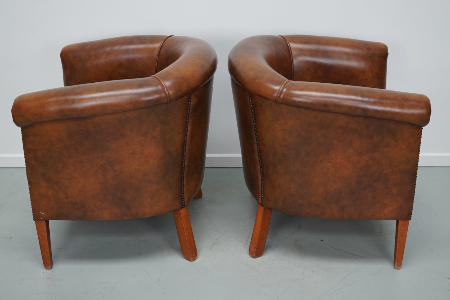 Vintage Dutch Cognac Colored Leather Club Chair, Set of 2