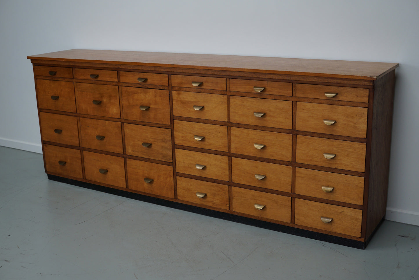 Dutch Industrial Beech Apothecary Cabinet, Mid-20th Century