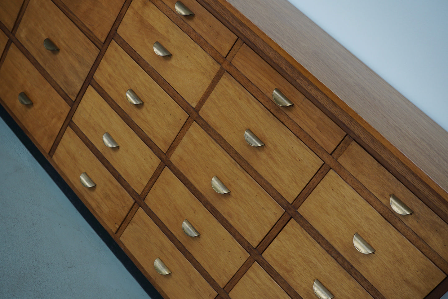 Dutch Industrial Beech Apothecary Cabinet, Mid-20th Century