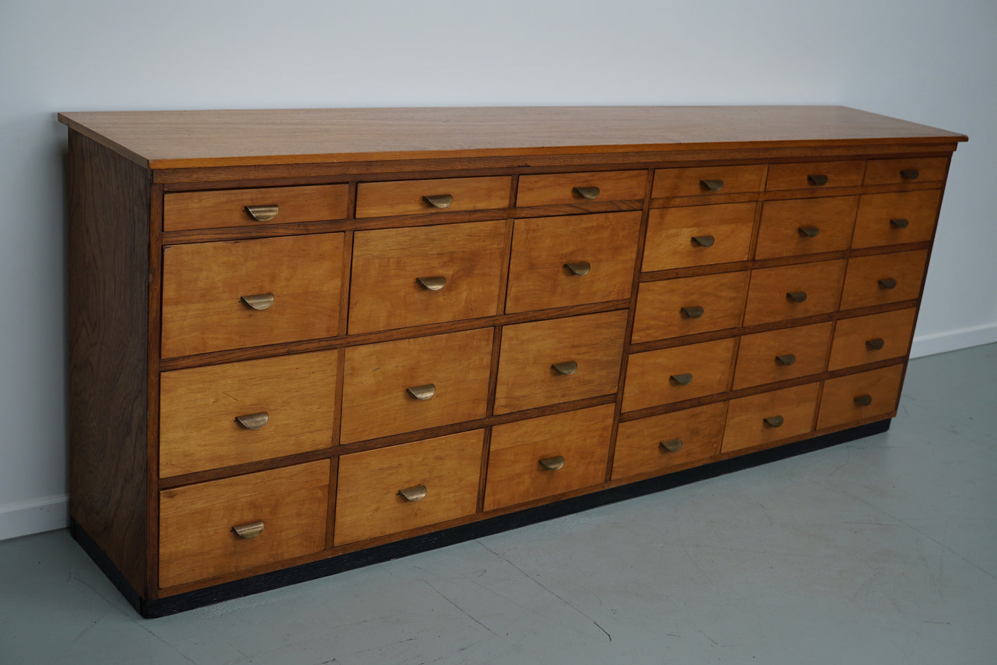 Dutch Industrial Beech Apothecary Cabinet, Mid-20th Century