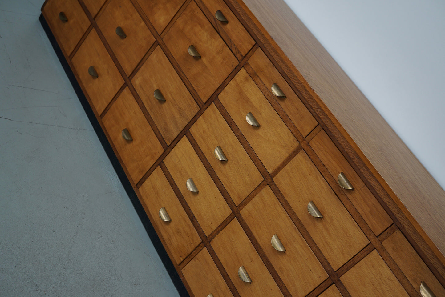 Dutch Industrial Beech Apothecary Cabinet, Mid-20th Century