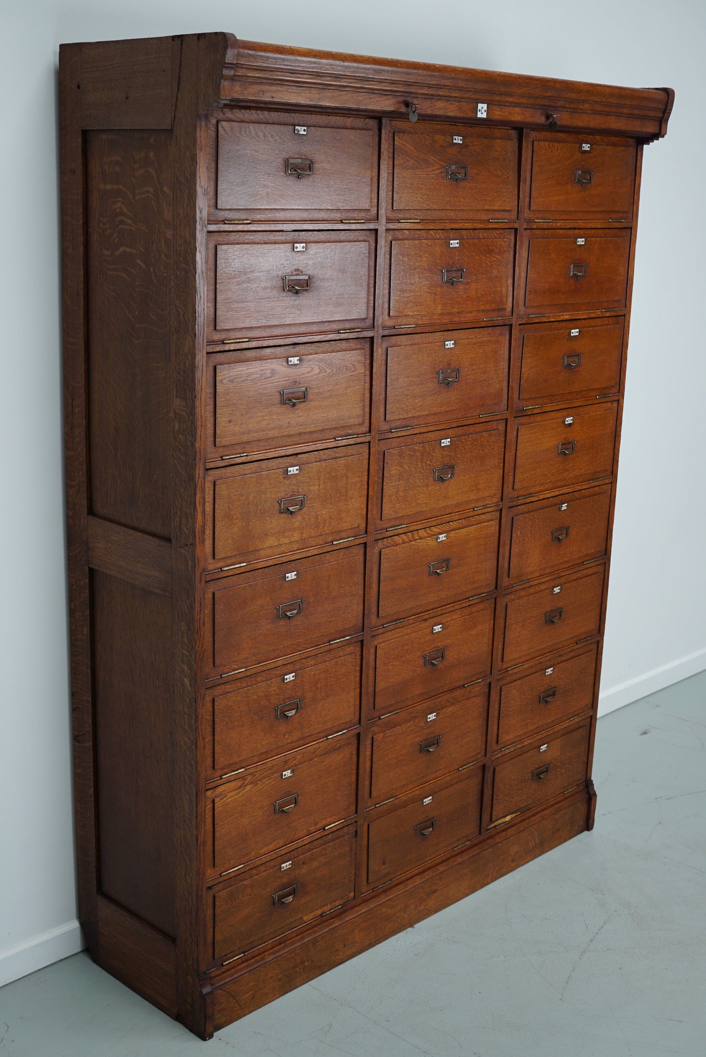 Belgian Oak Apothecary / Filing Cabinet Folding Doors, 1900s