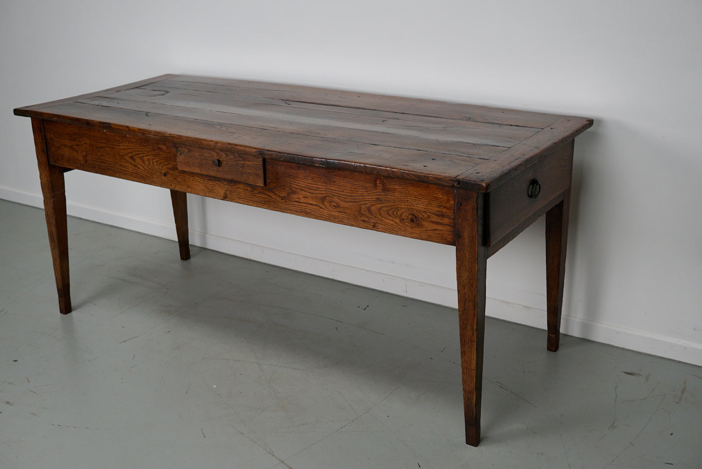 Antique Elm & Oak French Farmhouse Dining Table, 19th Century
